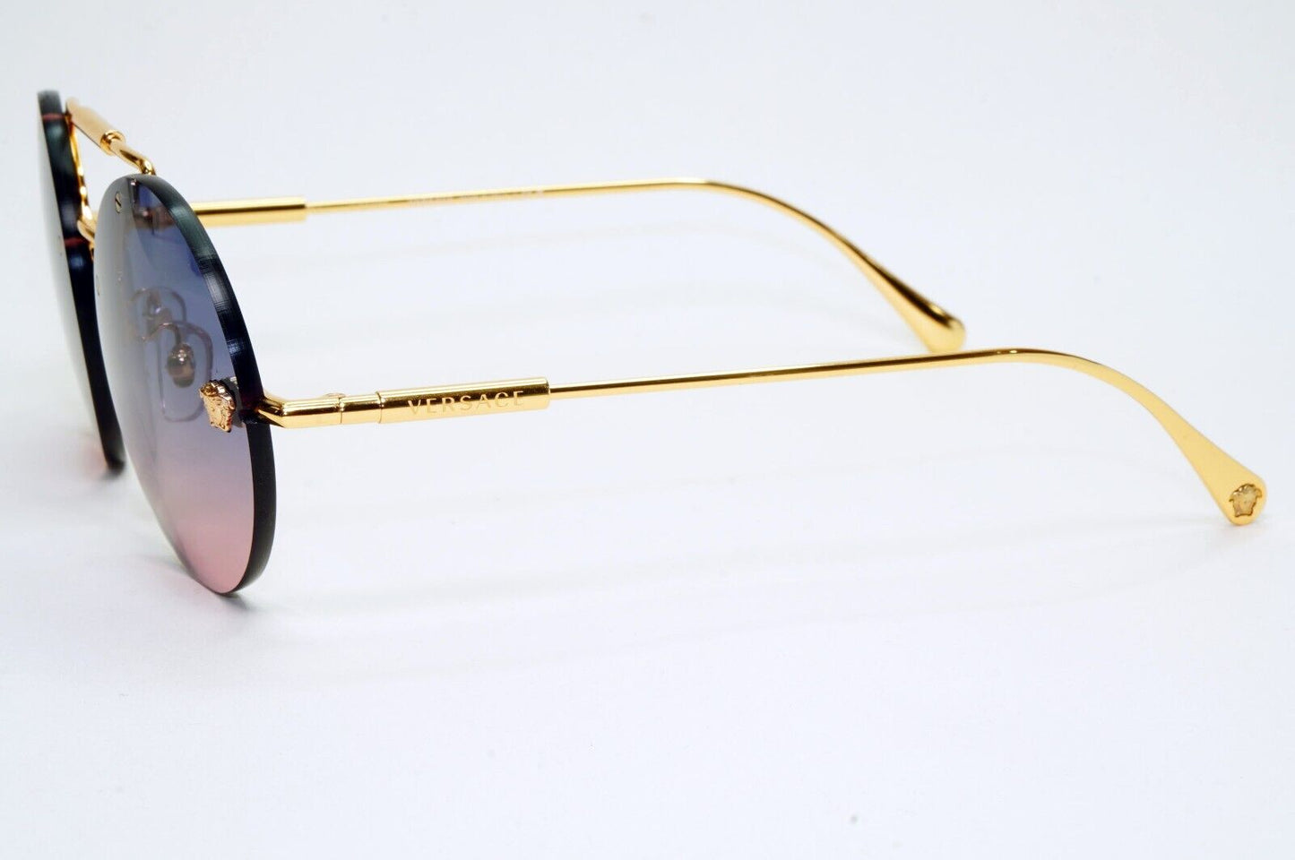 Versace Sunglasses Rimless Gold Medusa Blue Gradient Pink MOD VE 2244 1002/I6