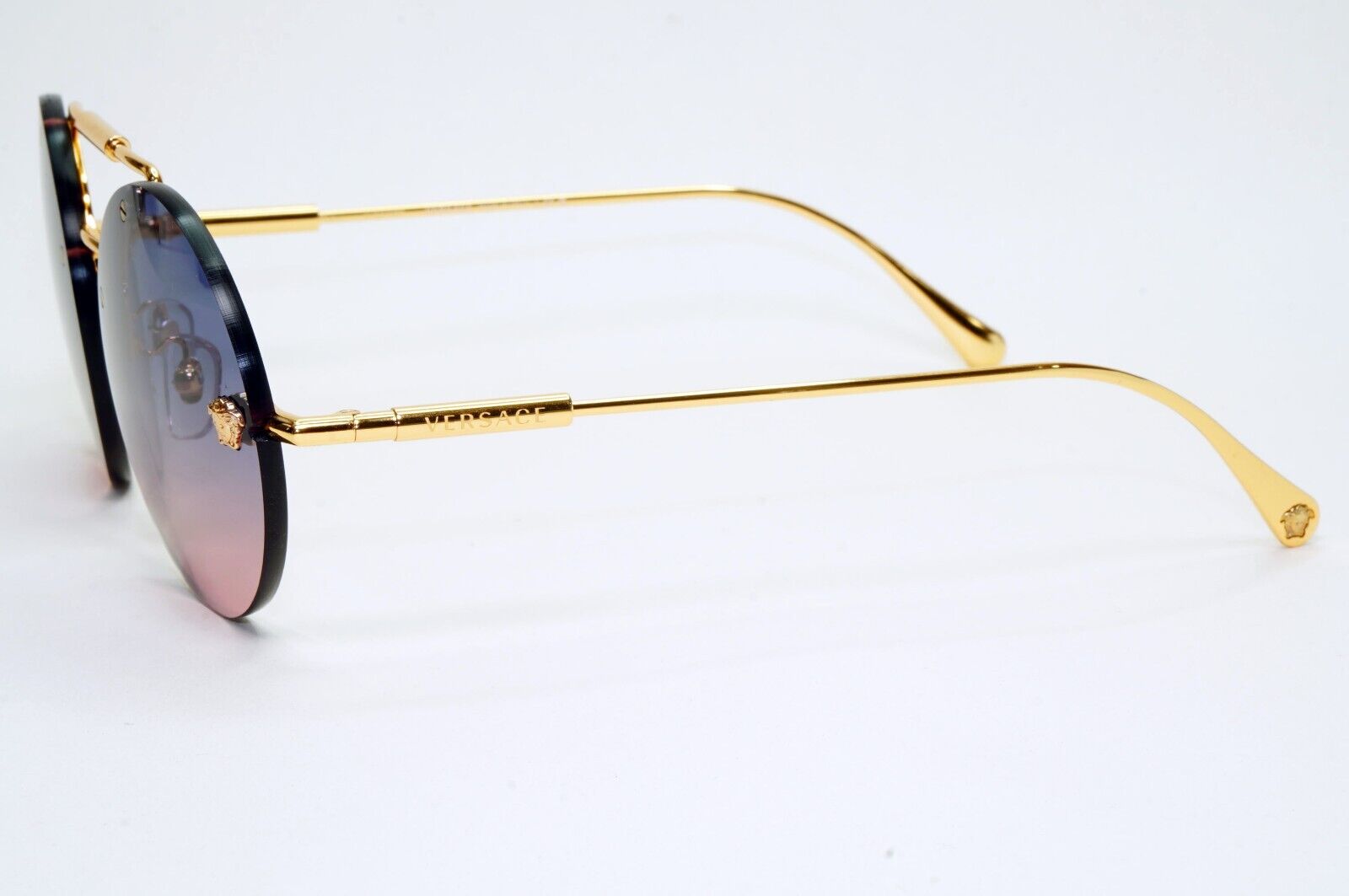 Versace Sunglasses Rimless Gold Medusa Blue Gradient Pink MOD VE 2244 1002/I6