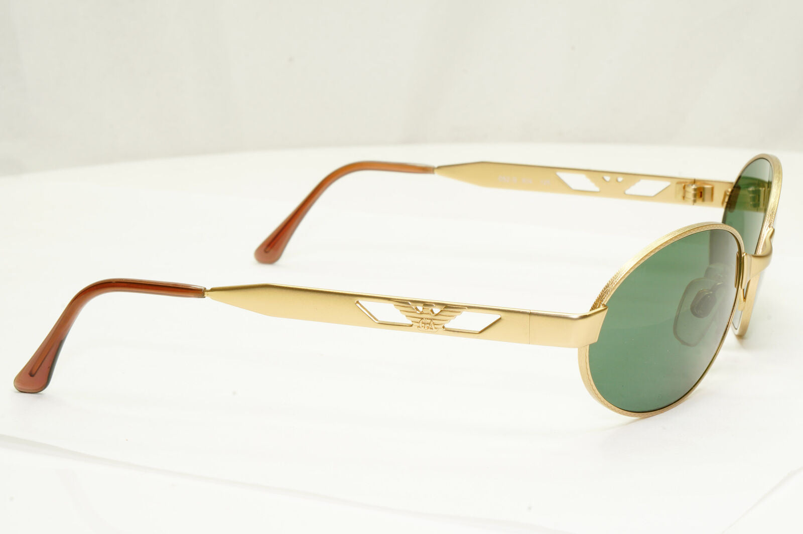 Emporio Armani 1997 Vintage Gold Sunglasses Oval Metal Green Eagle 052-S 904