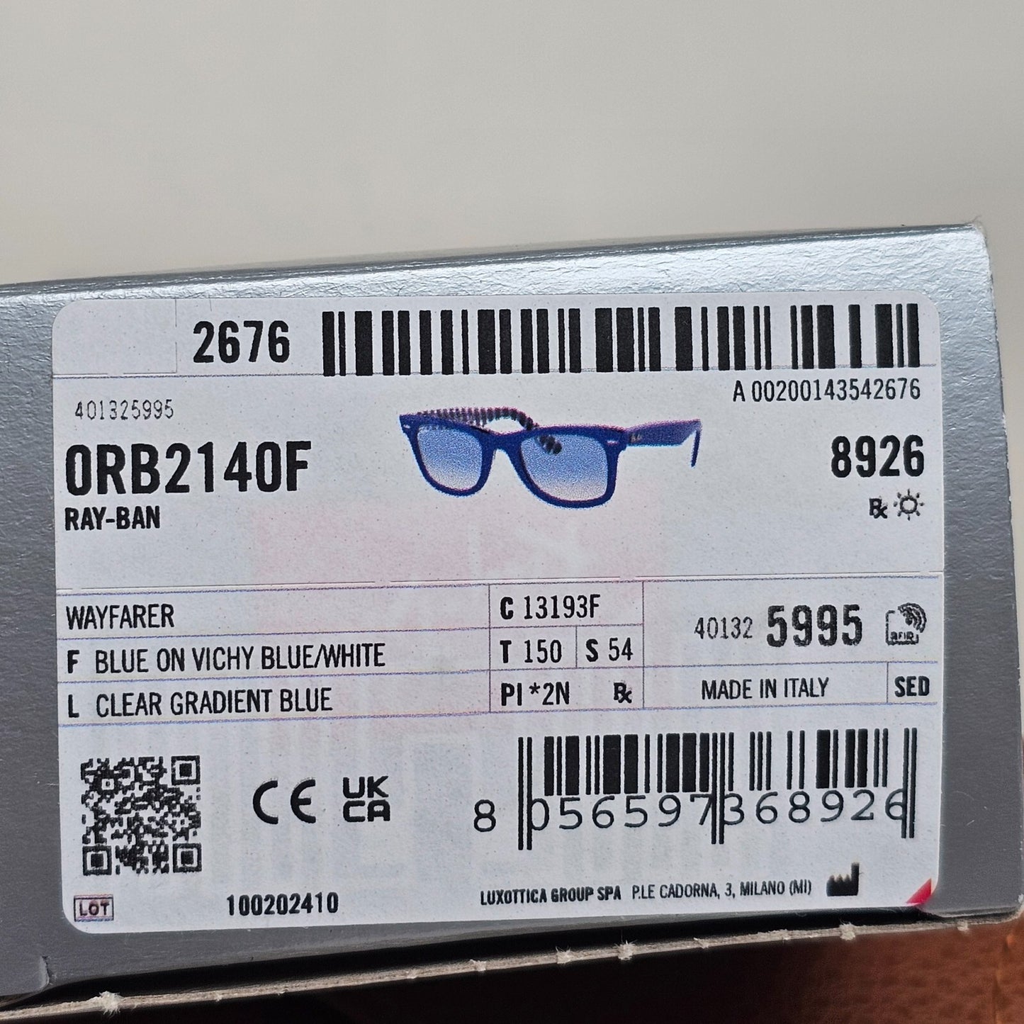 Ray-Ban Sunglasses Wayfarer Large Blue Gradient RB 2140-F 1319/3F 54mm
