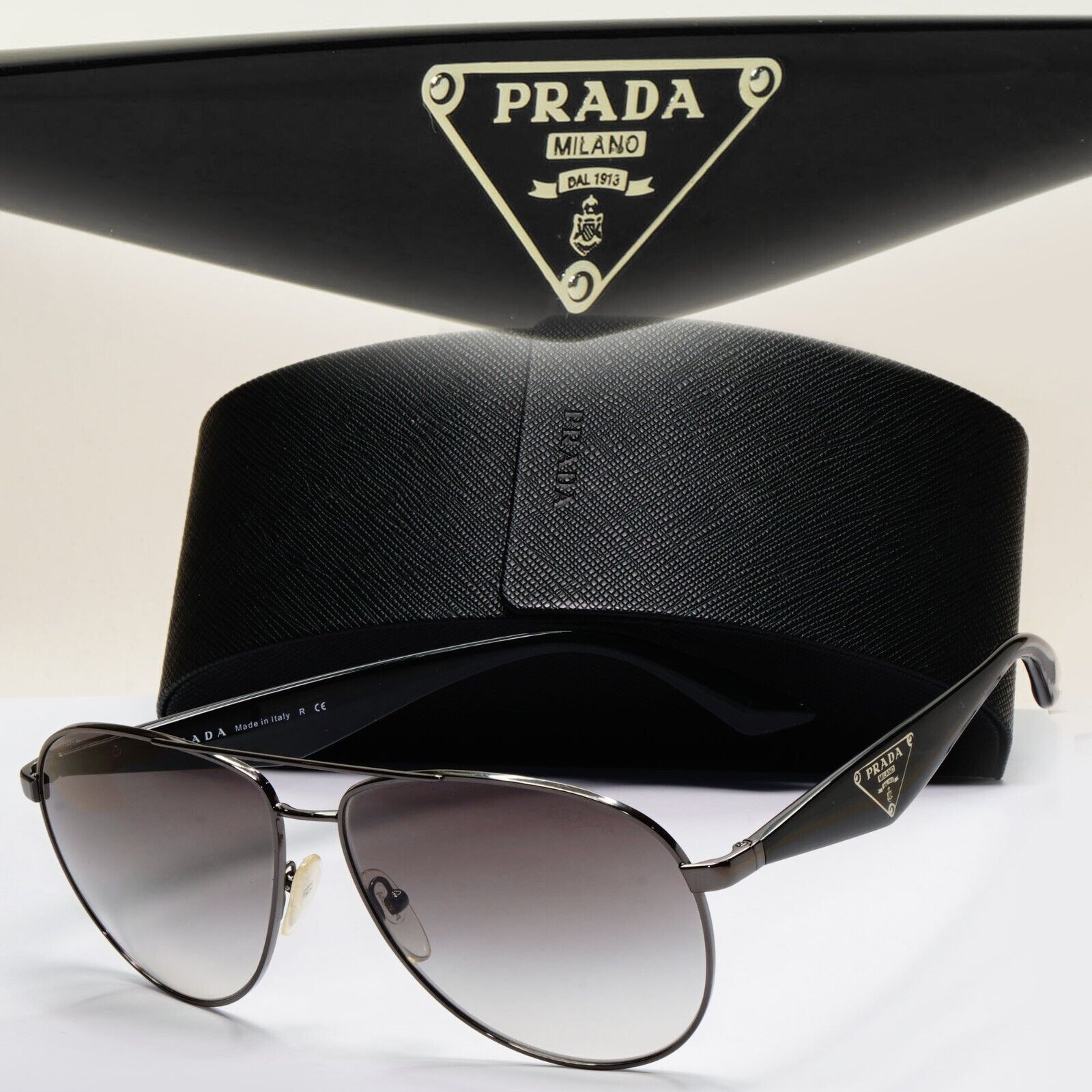Prada Sunglasses Triangle Logo Pilot Black Grey PR53QS SPR 53Q 5AV-0A7 281024