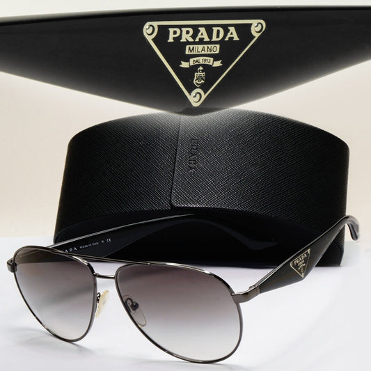 Prada Sunglasses Triangle Logo Pilot Black Grey PR53QS SPR 53Q 5AV-0A7 281024