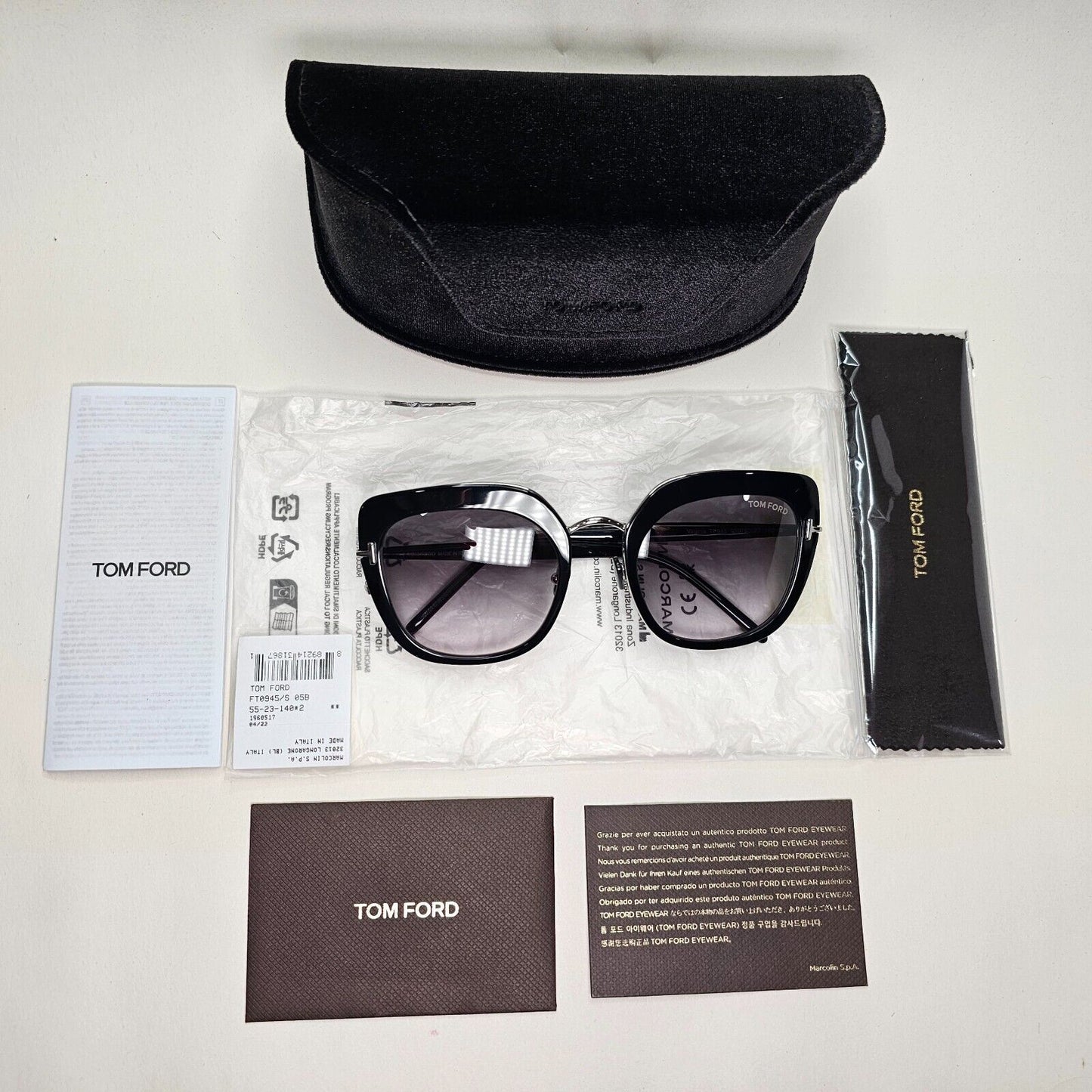 Tom Ford Sunglasses Virginia Black Grey Gradient Silver Square FT0945 TF 945 05B