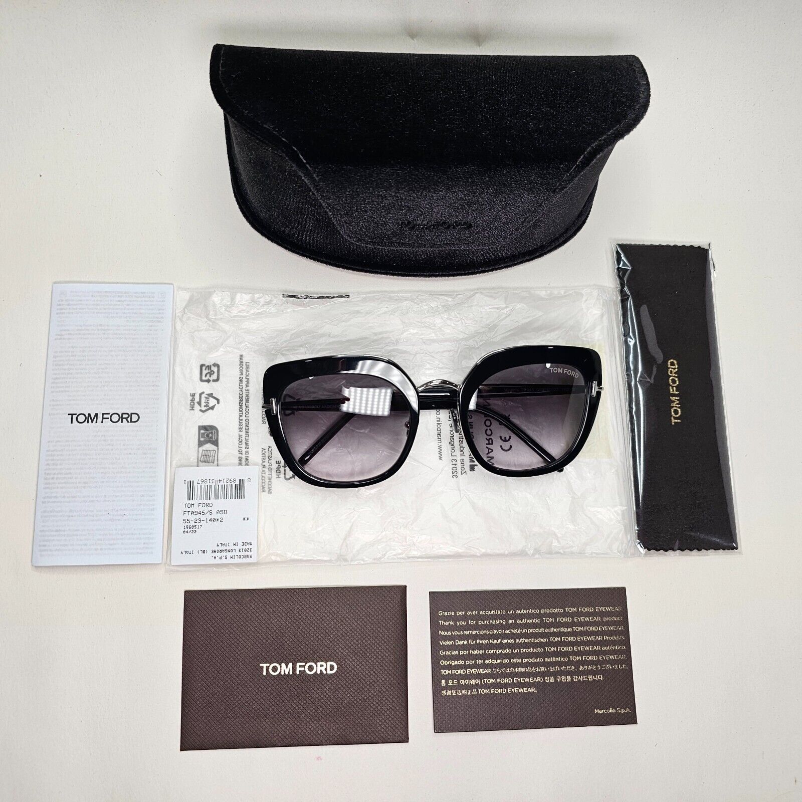 Tom Ford Sunglasses Virginia Black Grey Gradient Silver Square FT0945 TF 945 05B