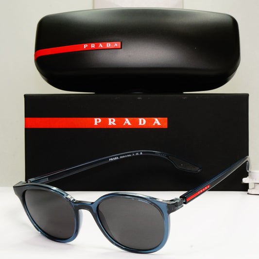 Prada Sunglasses Blue Avio Transparent Black Round PS03NV VPS 03N CZH-1O1 51mm