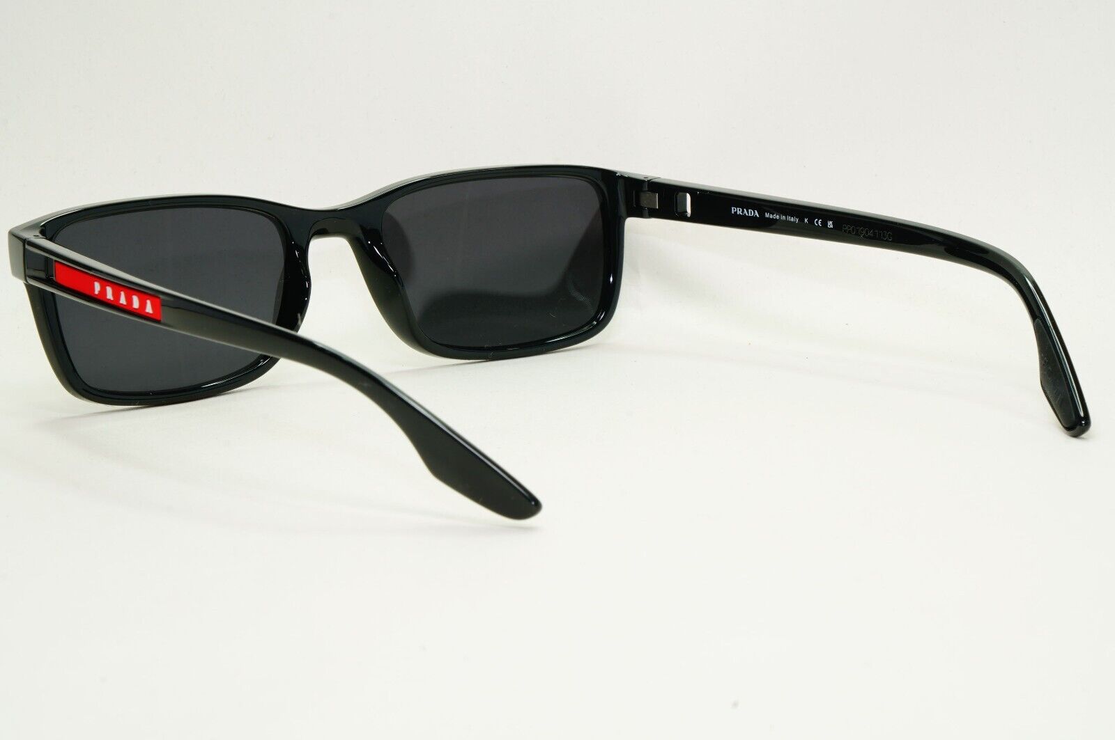 Prada Sunglasses Black Glossy Square Red Linea Rossa PS09OV VPS 09O 1AB-1O1 53mm