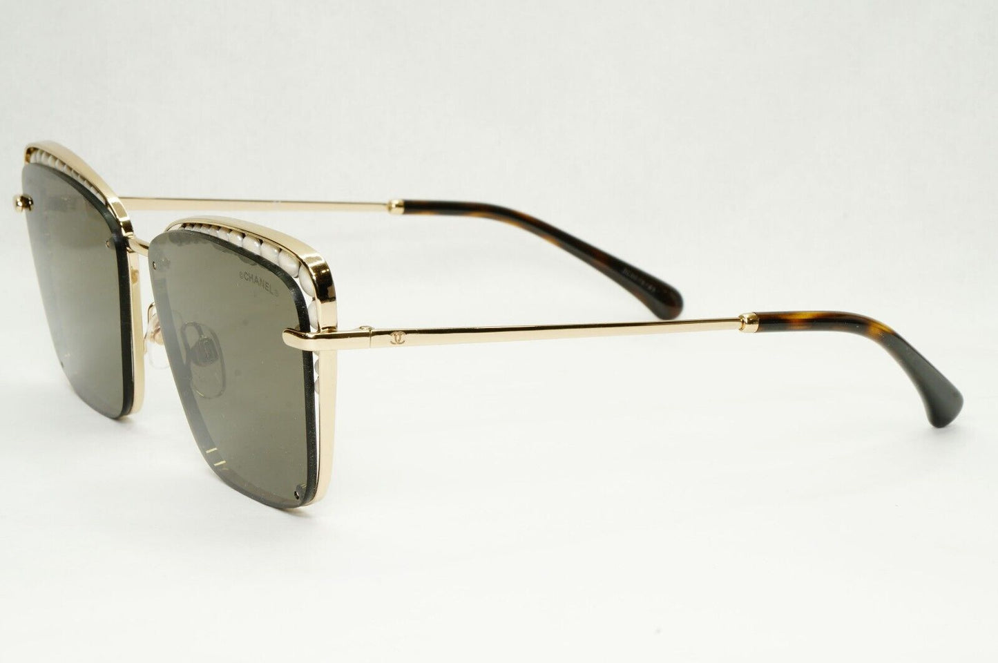 Chanel Sunglasses Gold Pearl Square Metal Pale Brown Green 4235-H C395/S7 041223
