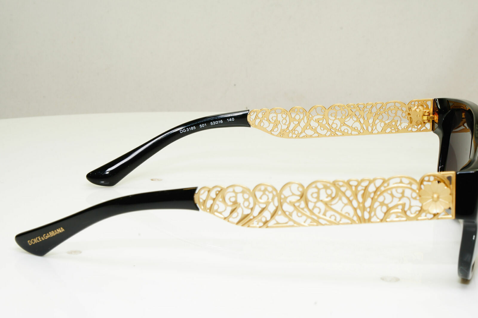 Authentic Dolce & Gabbana Gold Flowers Black Womens Sunglasses DG 3185 501 30209