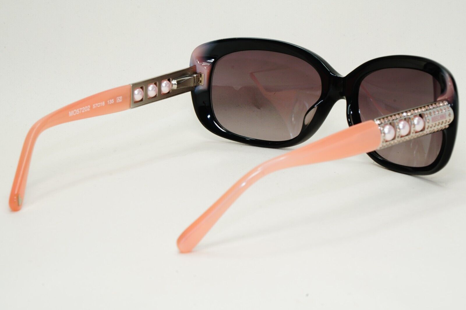 Moschino Sunglasses 2005 Vintage Black Grey Pink Pearl Square MO572 02 101124