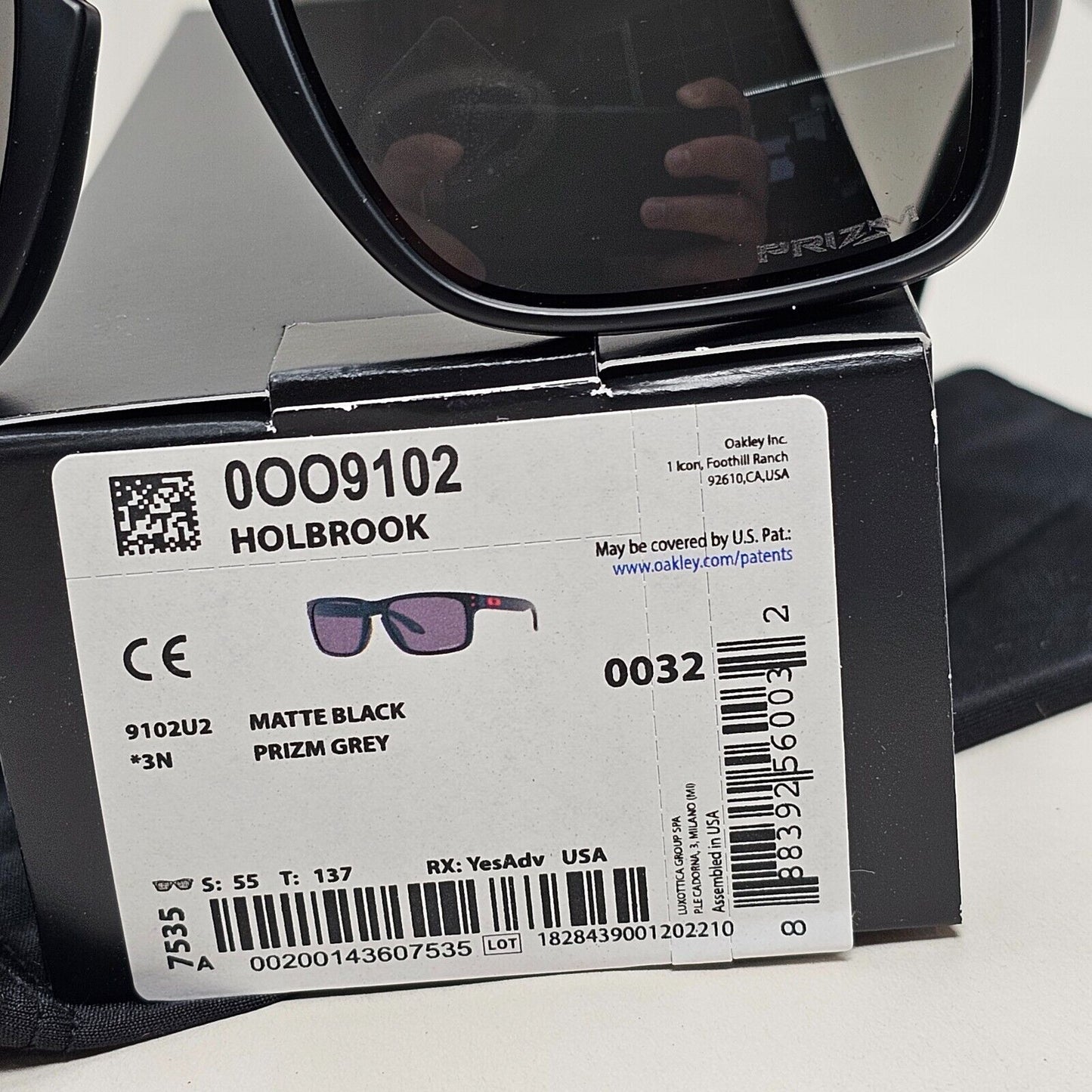 Oakley Sunglasses Holbrook Black Matte Grey Prizm Square Red OO 9102 U2 57mm [a]