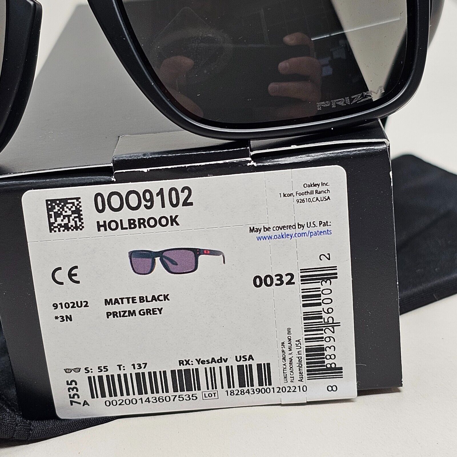 Oakley Sunglasses Holbrook Black Matte Grey Prizm Square Red OO 9102 U2 57mm [a]