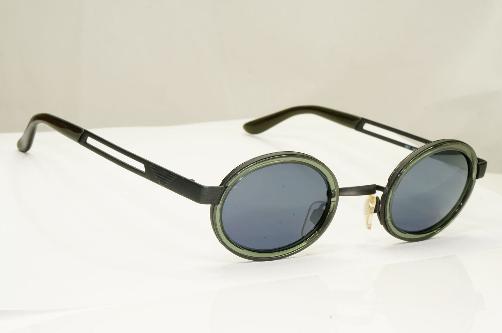 Emporio Armani Sunglasses 1997 Vintage Black Oval Grey Green Eagle 057-S 988