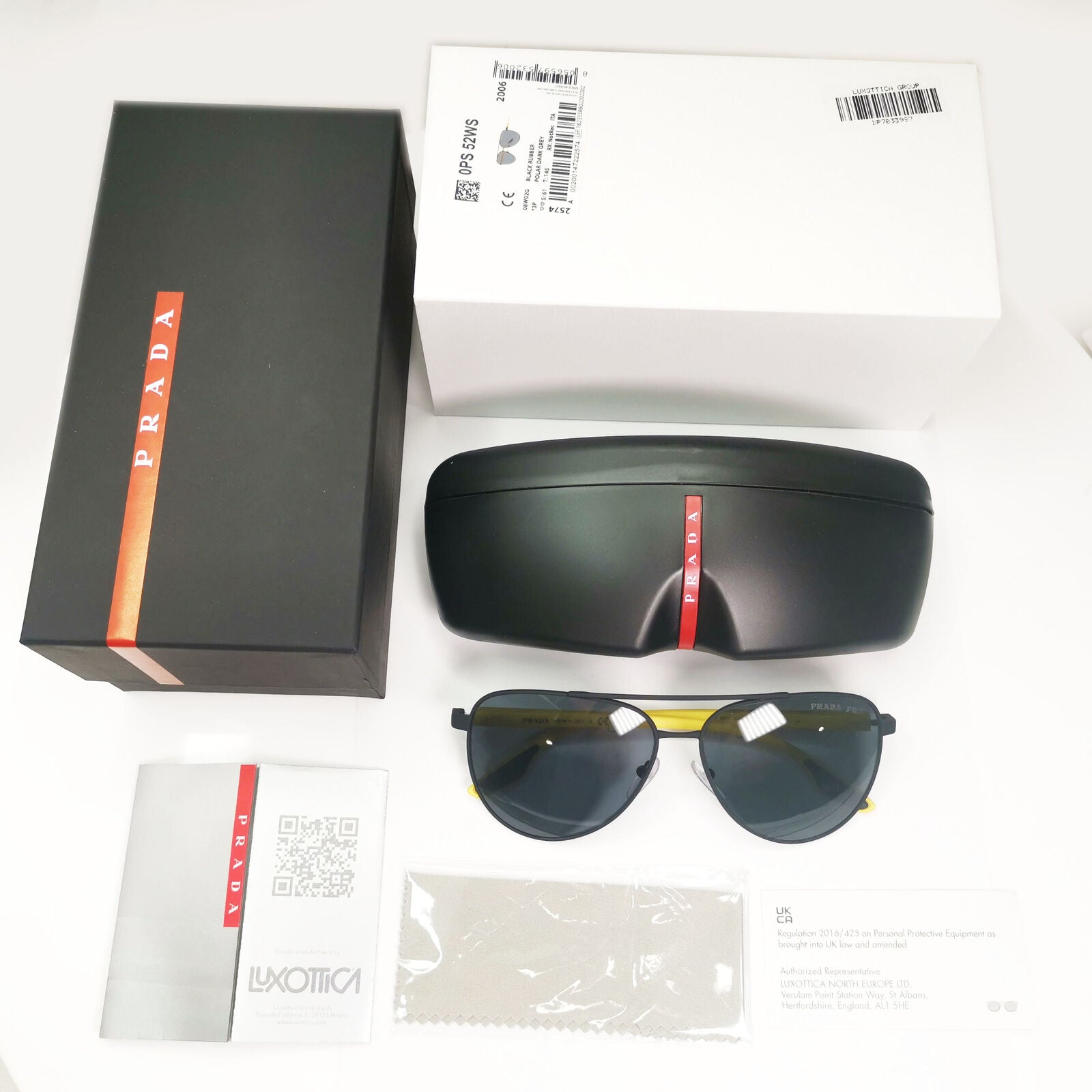 Prada Polarized Black Sunglasses Yellow Red Stripe Pilot PS52WS SPS 52W 08W-02G