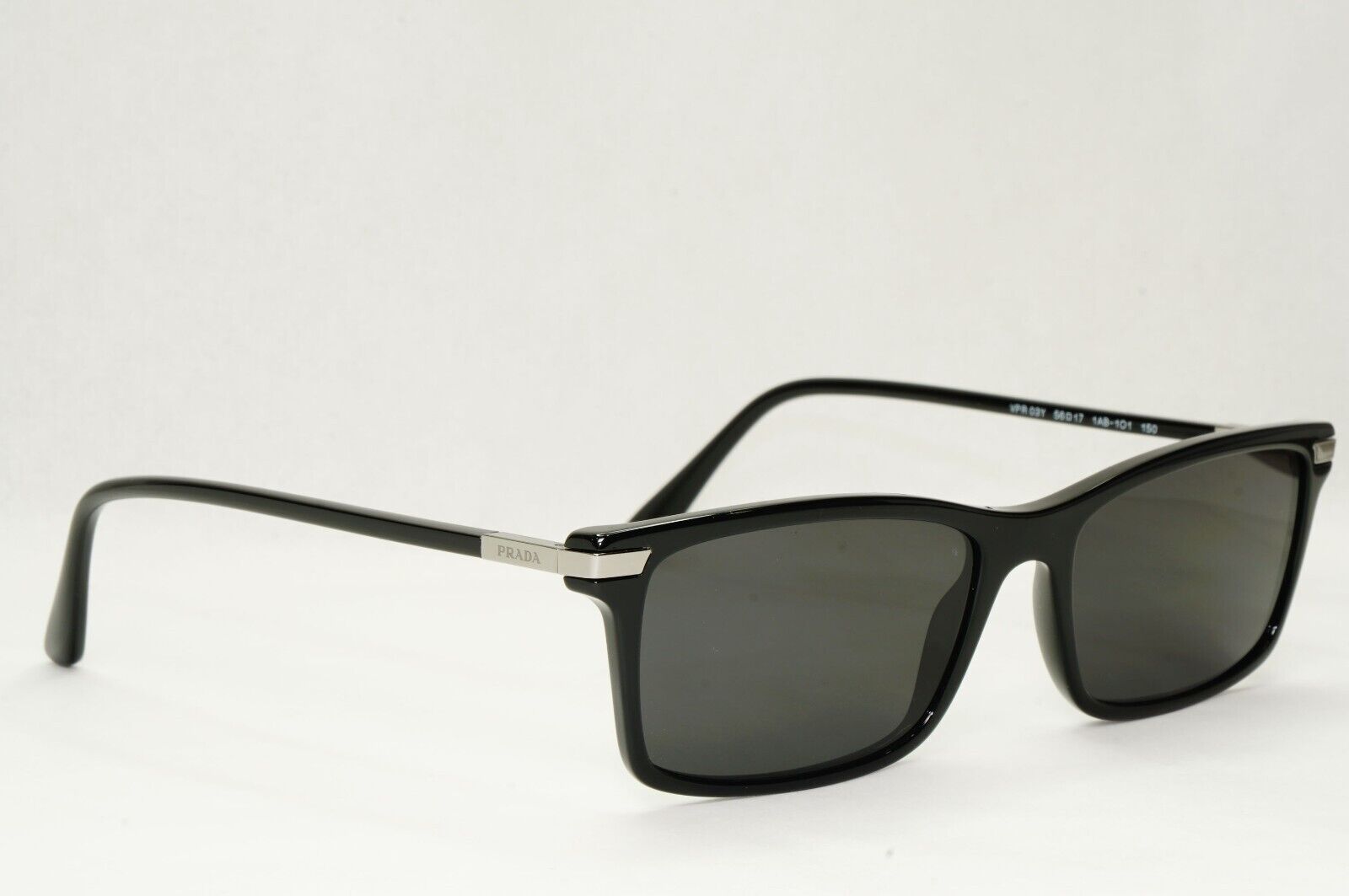 Prada Sunglasses Black Square Glossy Fashion PR03YV VPR 03Y 1AB-1O1 56mm