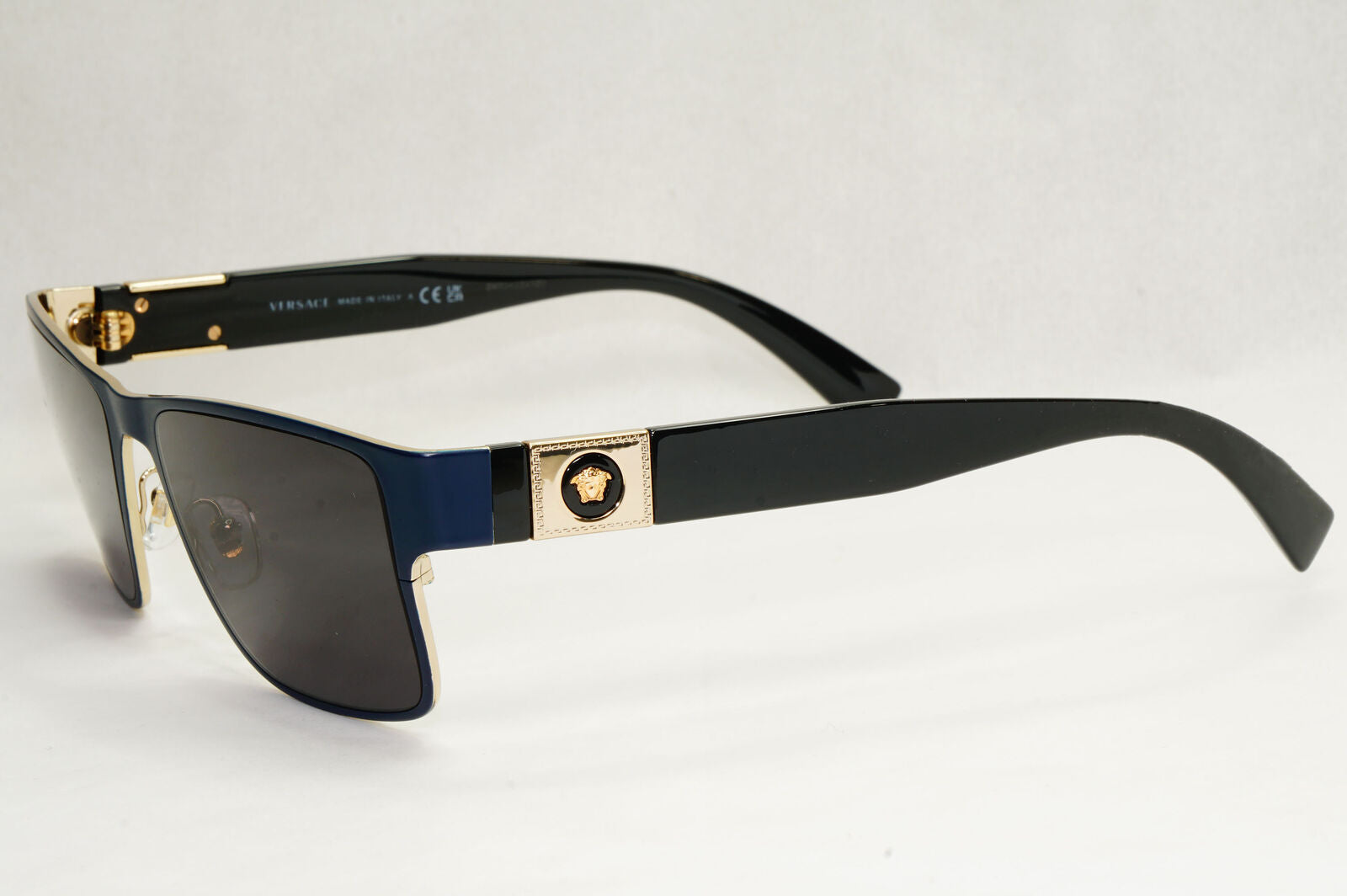 Versace Sunglasses Dark Blue Black Gold Square Metal Rectangle MOD VE 1274  55mm