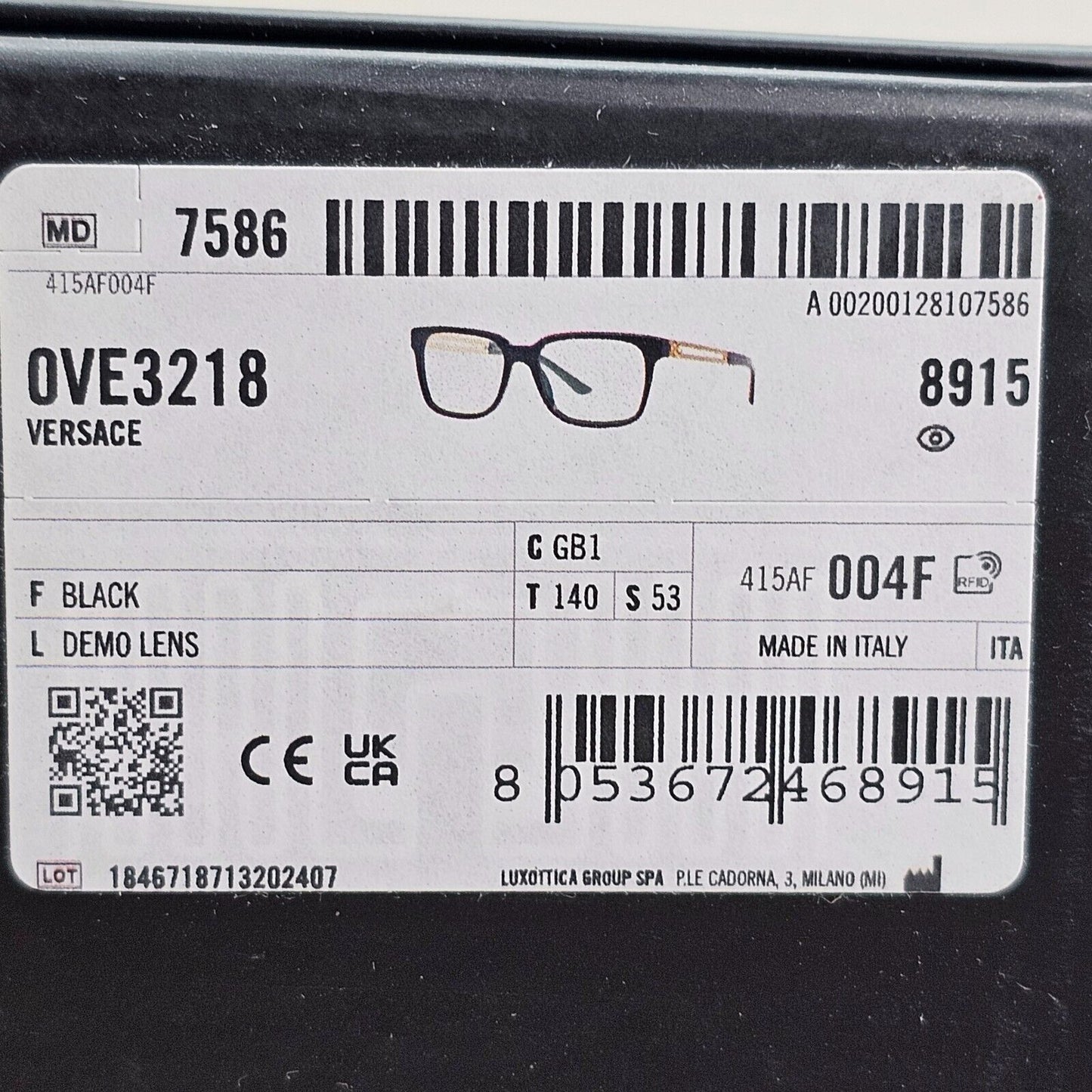 Versace Sunglasses Black Square Gold Medusa Meander MOD VE 3218 GB1 53mm
