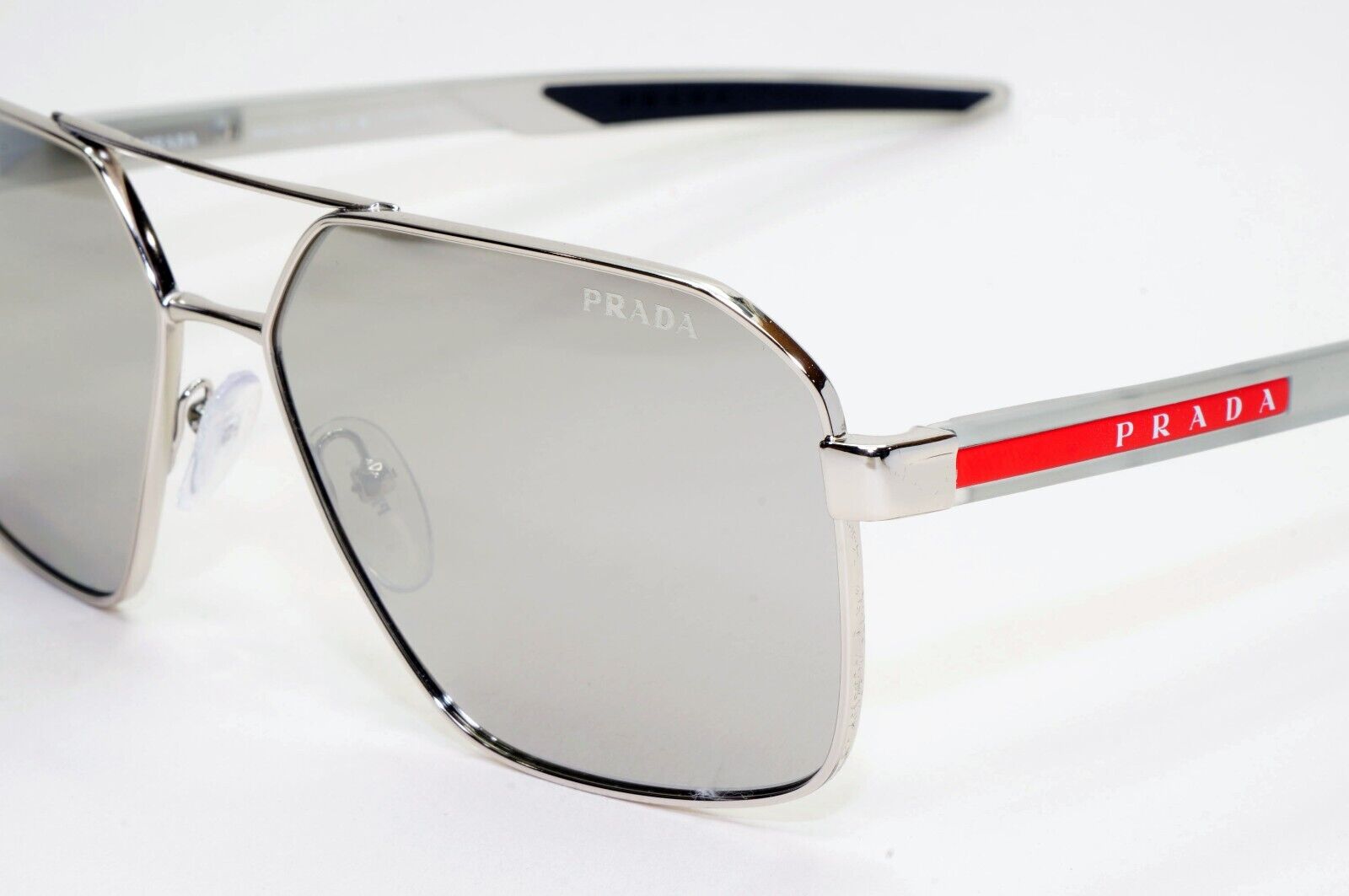Prada Sunglasses Silver Mirror Grey Transparent PS55WS SPS 55W 1BC-07F 60mm