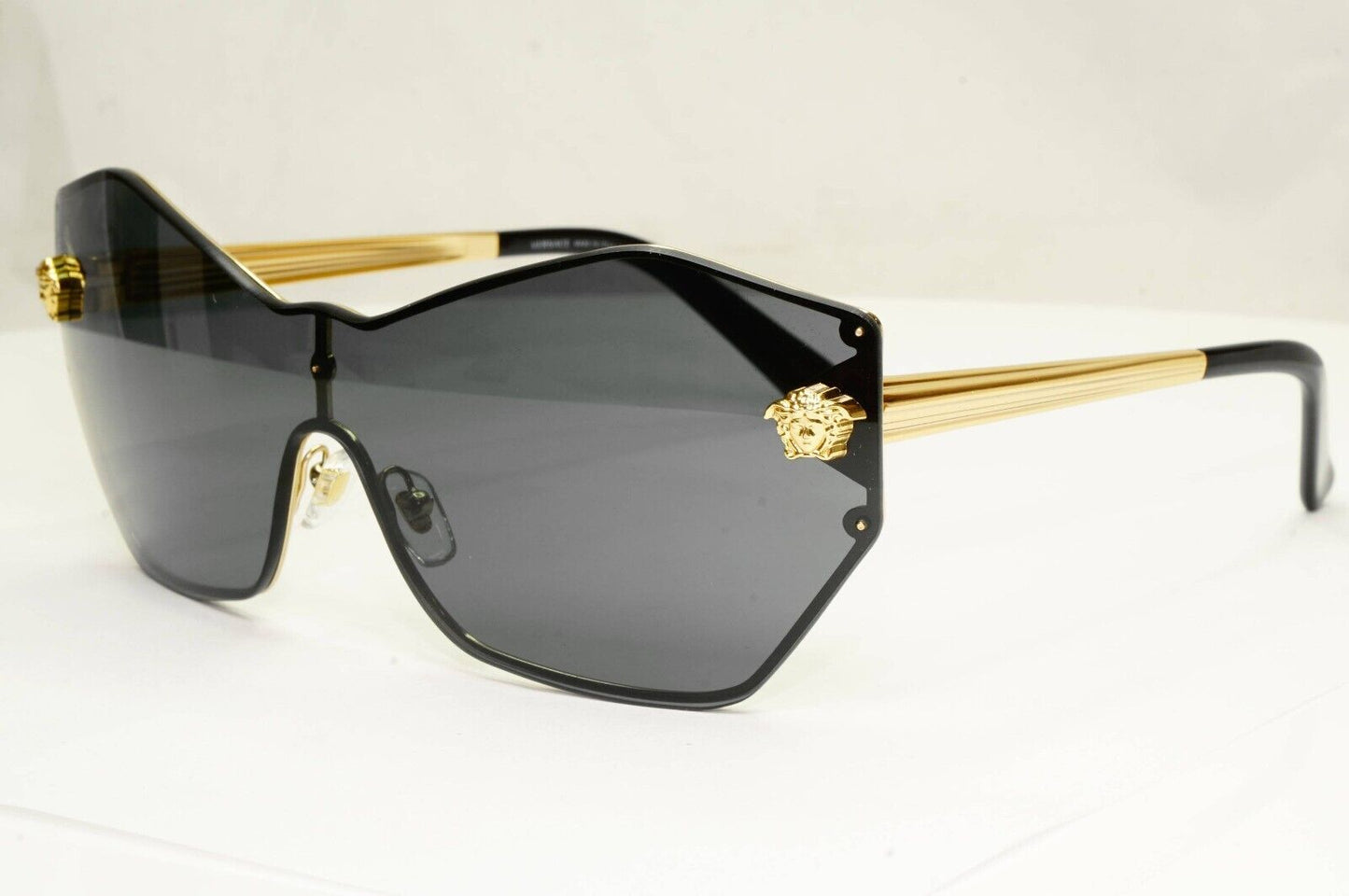 Versace Sunglasses Black Gold Medusa Shield Visor Angular MOD VE 2182 1002/87