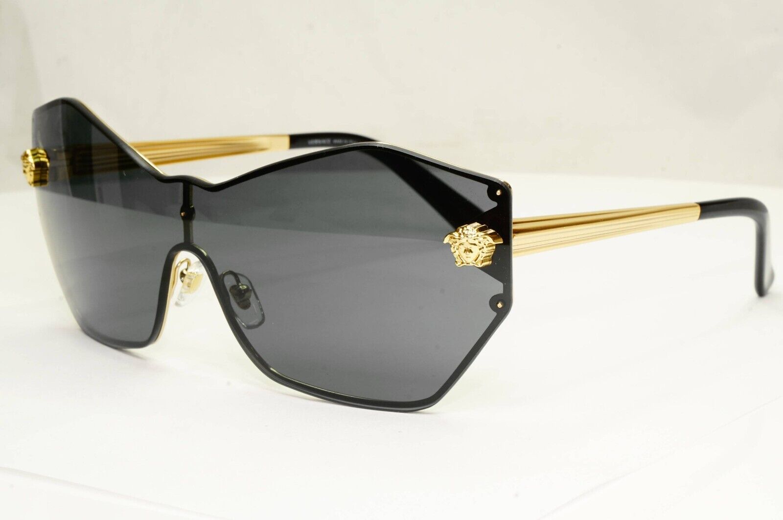 Versace Sunglasses Black Gold Medusa Shield Visor Angular MOD VE 2182 1002/87