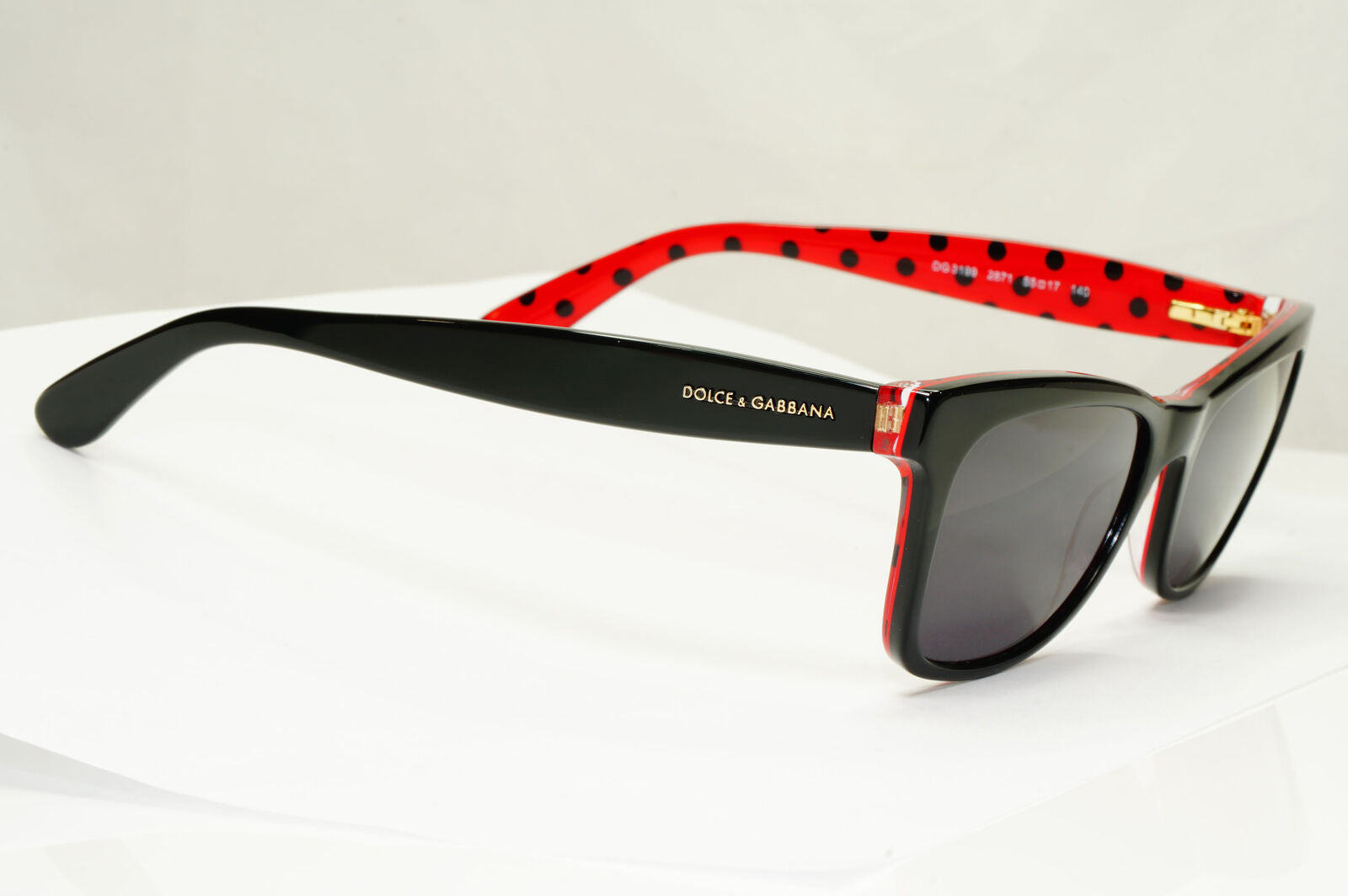 Dolce & Gabbana Black Sunglasses Red Polka Dot Square DG 3199 2871 250123