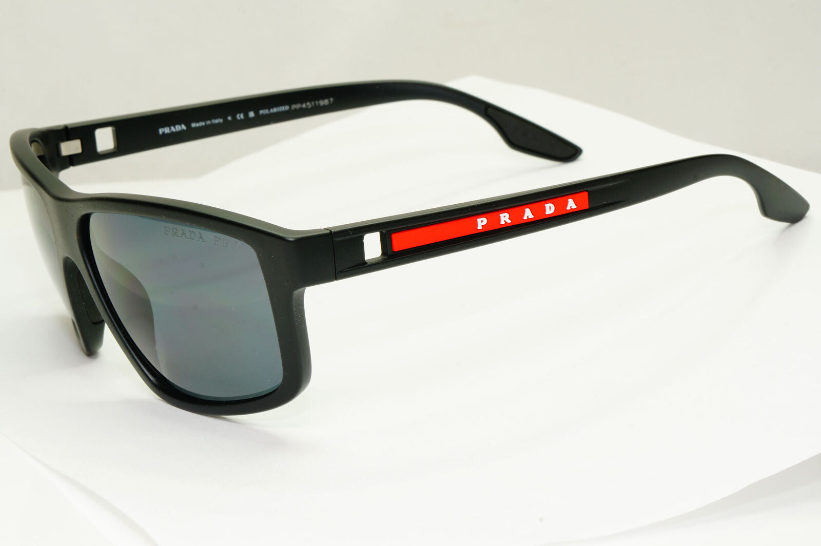 Prada Black Polarized Sunglasses Square Sport Red Stripe PS02XS SPS 02X DG0-02G