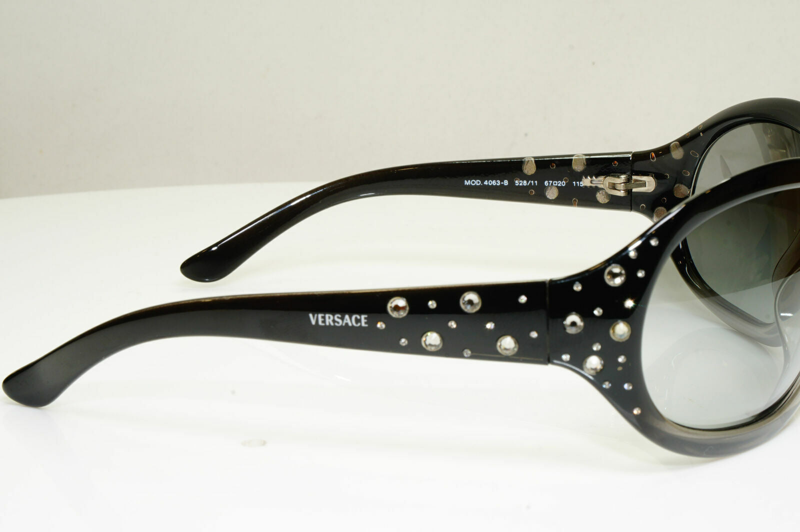 Versace Crystal Gem Black Grey Sunglasses Wrap Womens Designer 4063 528/11 29791