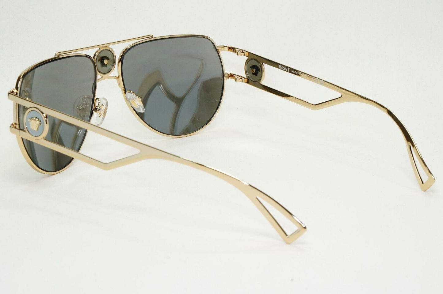 Versace Sunglasses Gold Silver Mirror Pilot Navigator MOD VE2225 1252/6G 60mm