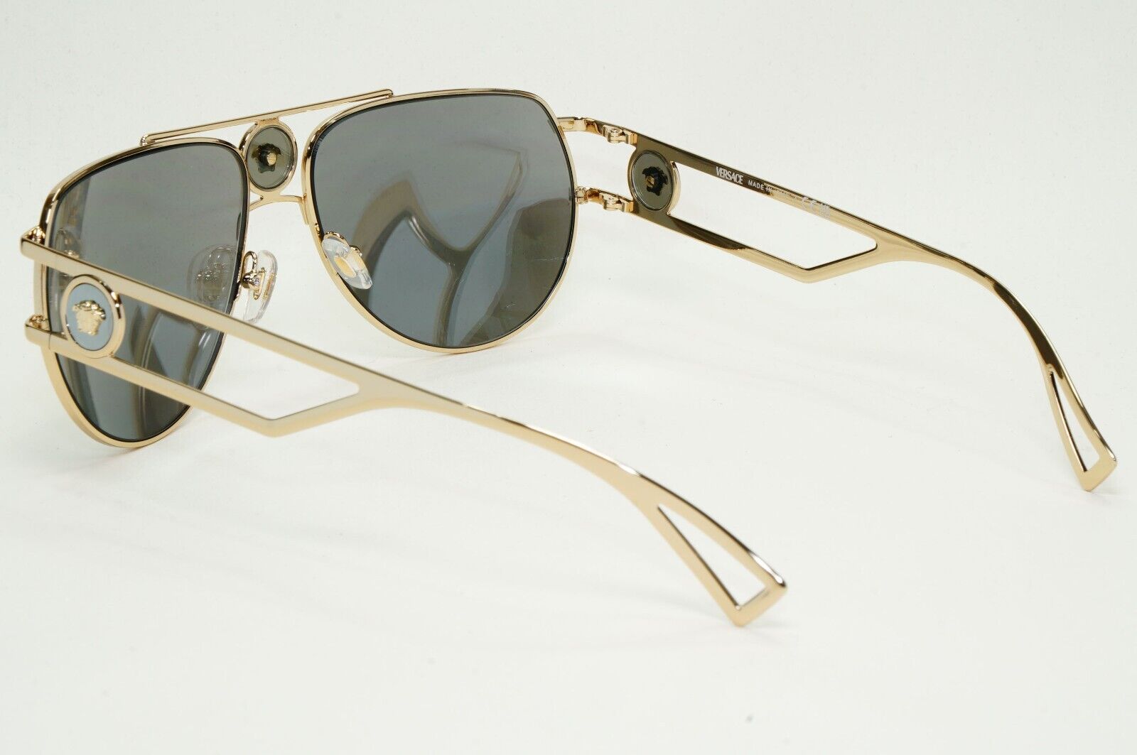 Versace Sunglasses Gold Silver Mirror Pilot Navigator MOD VE2225 1252/6G 60mm