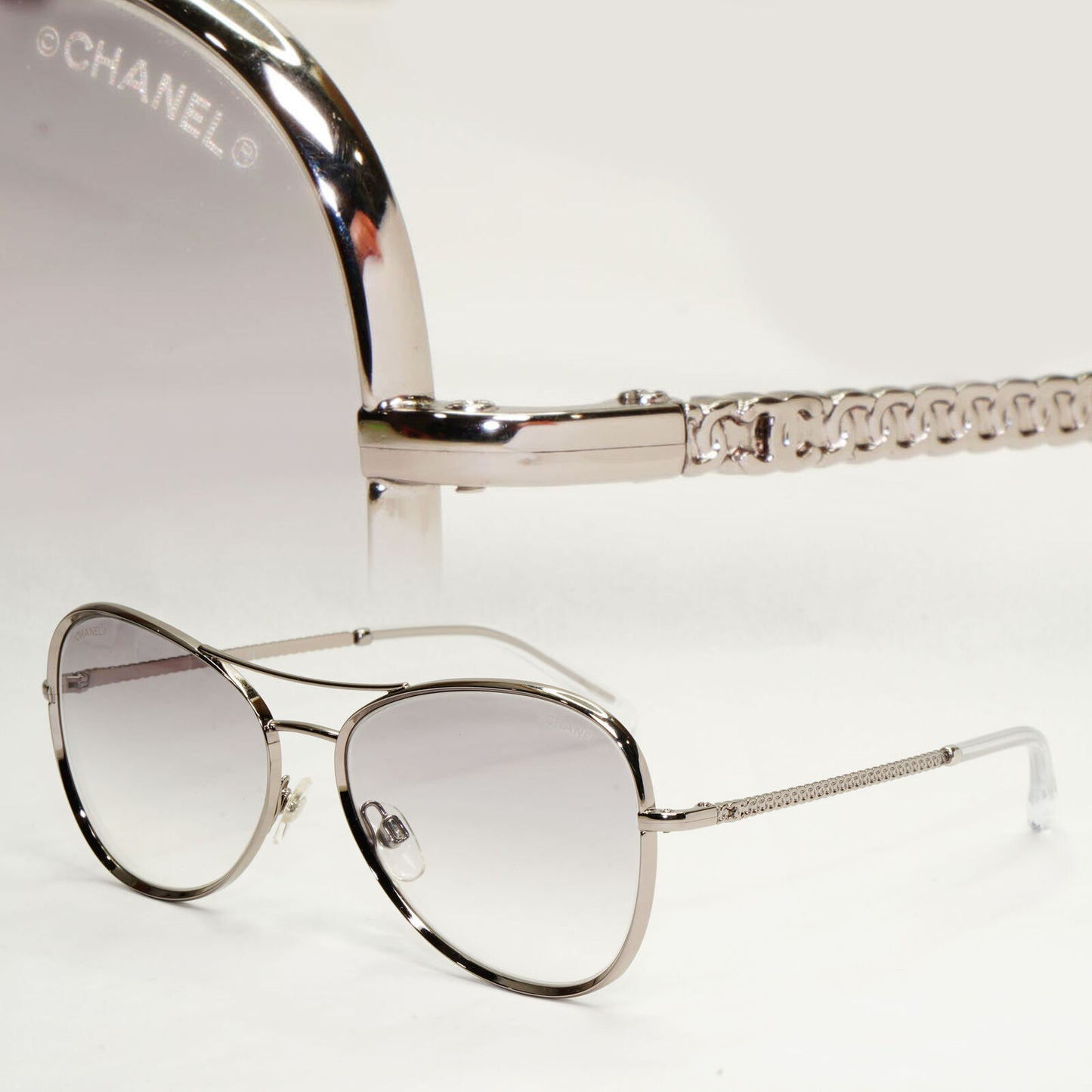 Chanel Sunglasses Silver Grey Gradient Metal Chain 2181-S c.168 56mm Cat 1