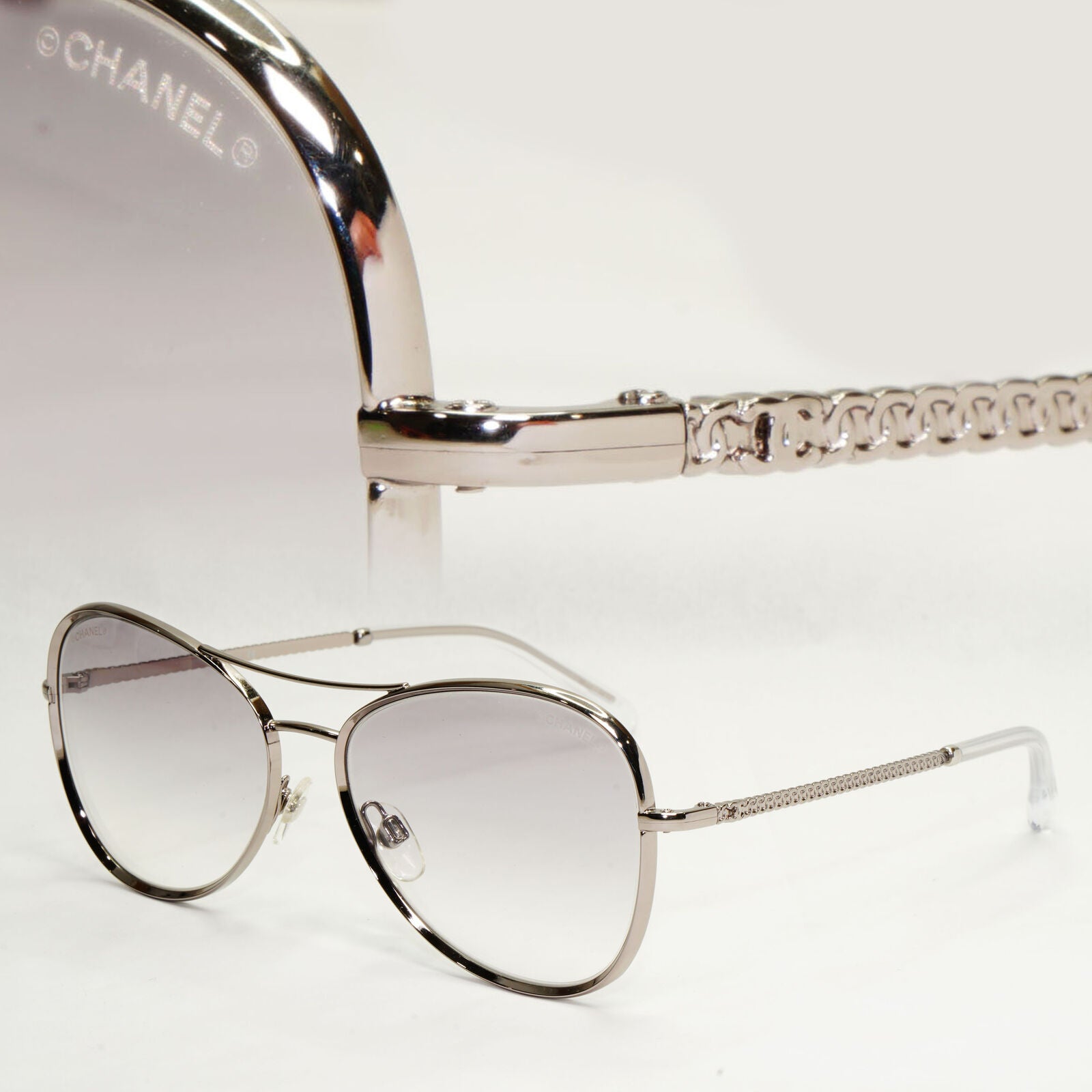 Chanel Sunglasses Silver Grey Gradient Metal Chain 2181-S c.168 56mm Cat 1