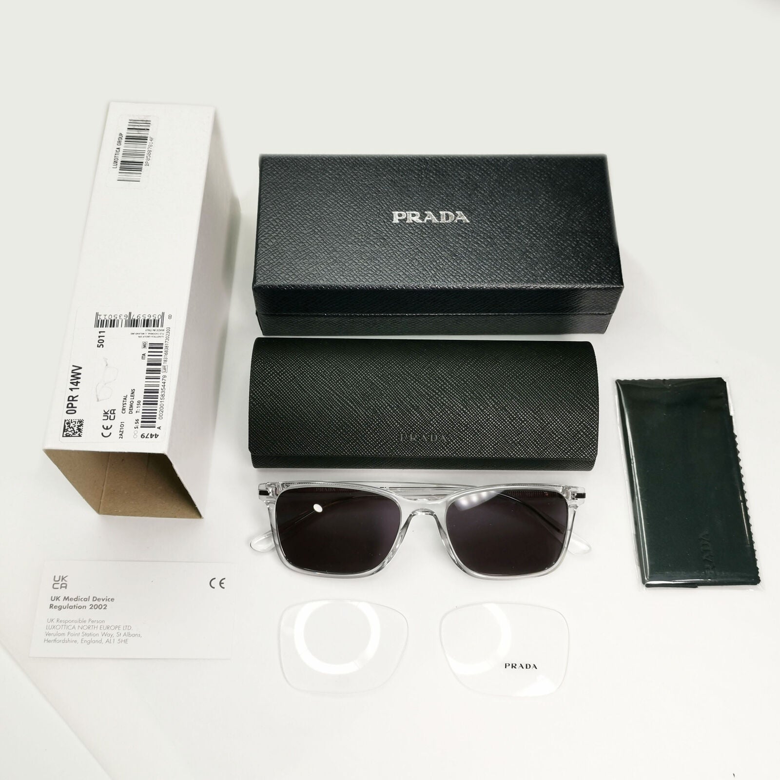 Prada Sunglasses Black Transparent Crystal Square PR14WV VPR 14W 2AZ-1O1 56mm