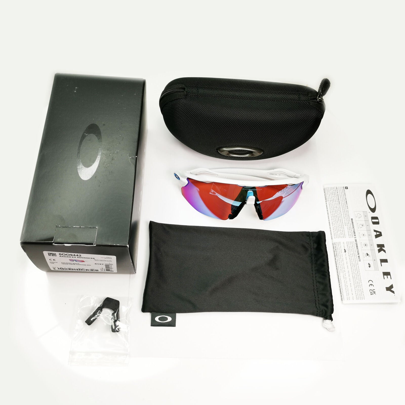 Oakley Radar EV Advacer Sunglasses White Red Mirror Prizm Snow OO 9442 1038