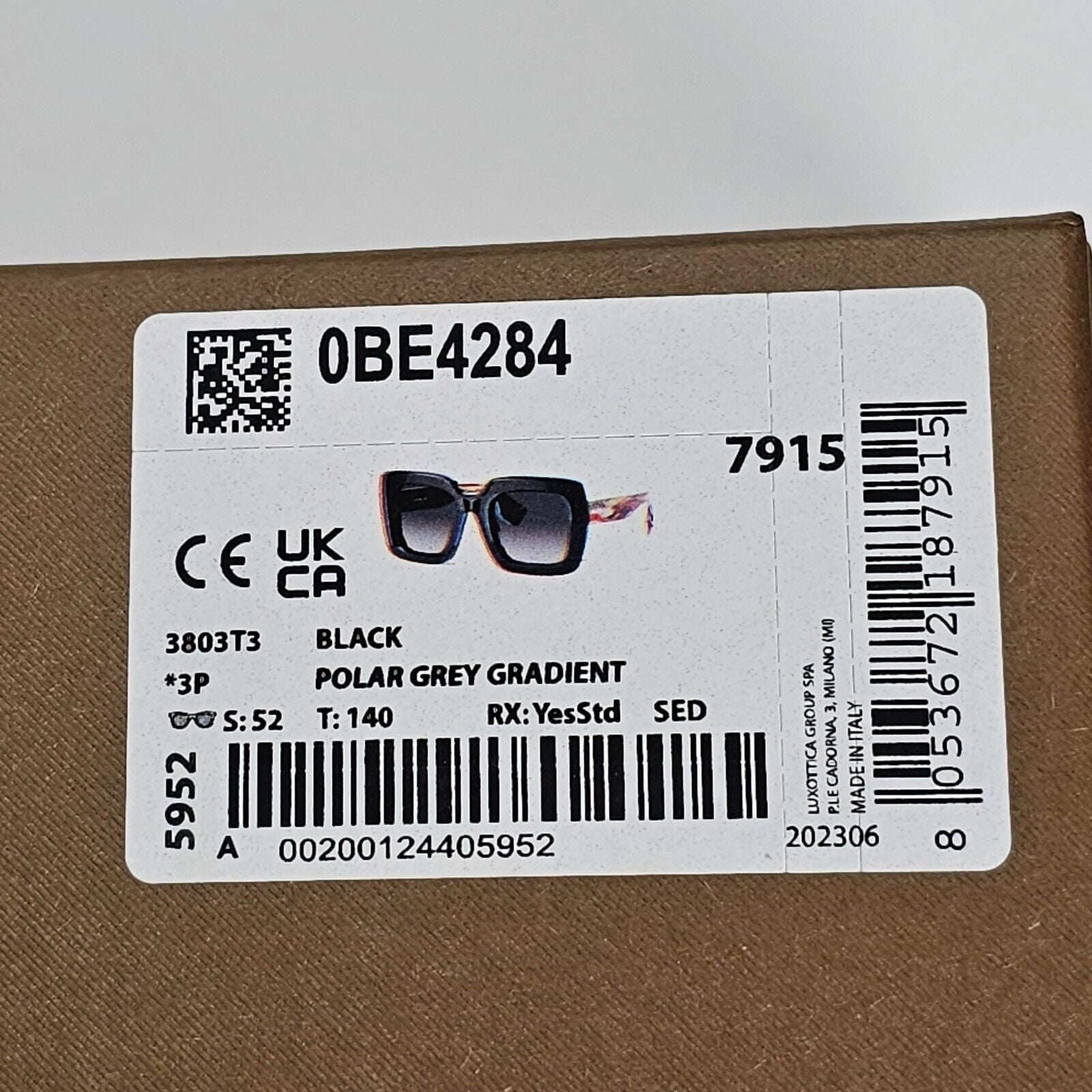 Burberry Sunglasses Black Polarized Grey Gradient  Square B 4284 3803/T3 52mm