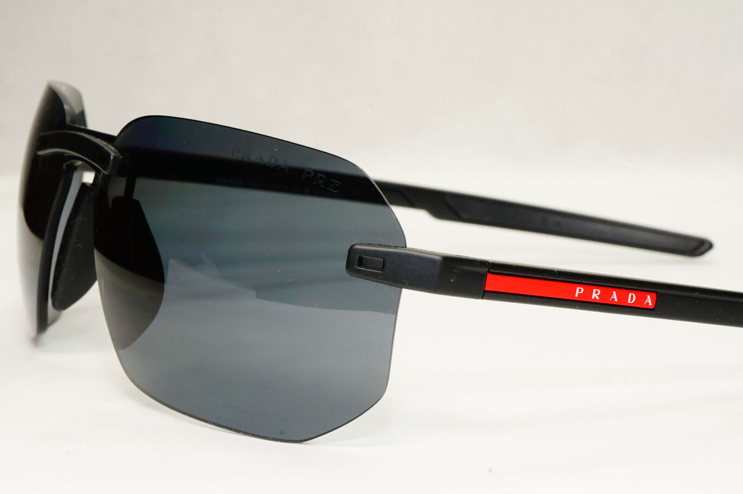 Prada Sunglasses Polarized Wrap Rimless Black PS09WS SPS 09W DG0-02G 62mm