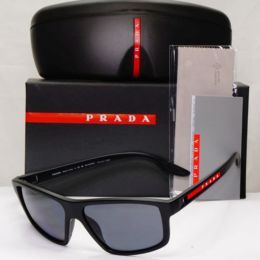 Prada Black Polarized Sunglasses Square Sport Red Stripe PS02XS SPS 02X DG0-02G