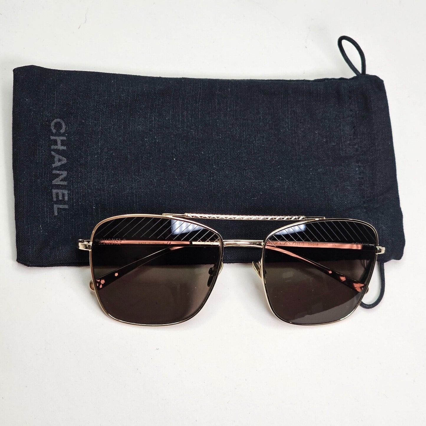 Chanel Sunglasses Gold Square Metal Navigator Pilot 4256 c.395/3 55mm