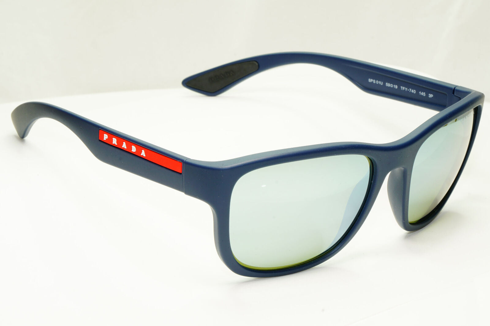 Prada Polarized Blue Silver Sunglasses Green Mirror PS01US SPS 01U TFY-740