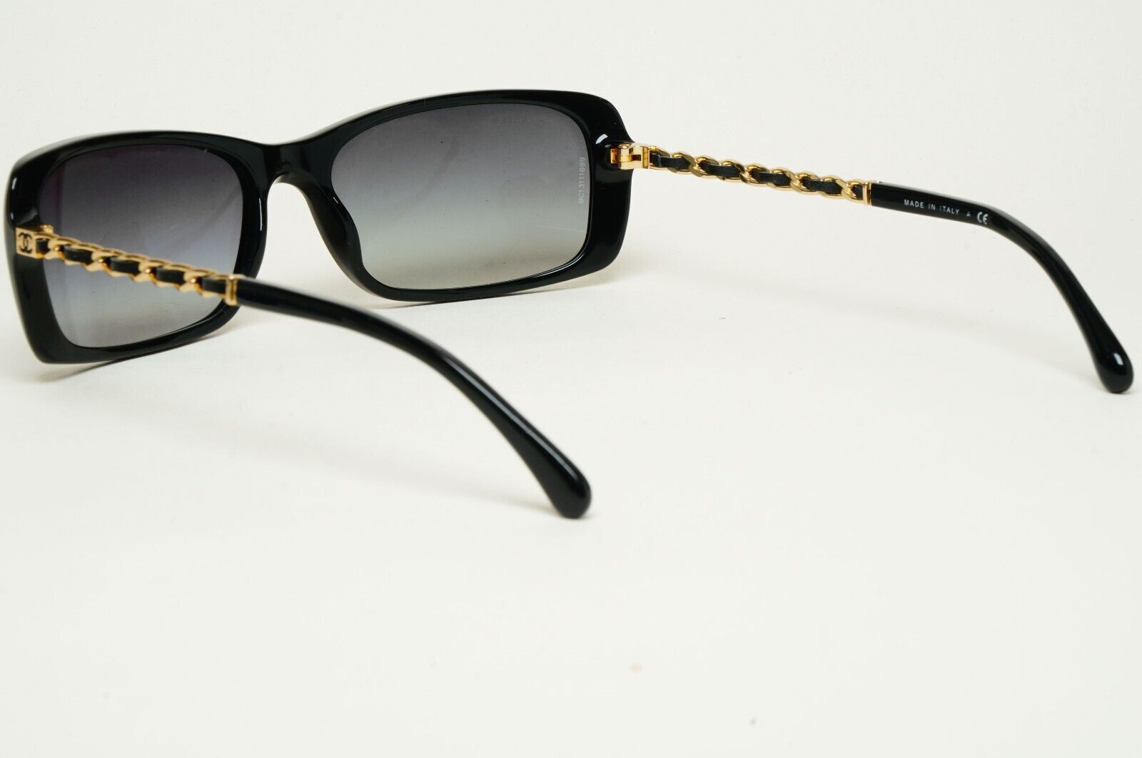 Chanel Sunglasses Black Gold Leather Chain Rectangle 5209-Q c.501/3C 050225