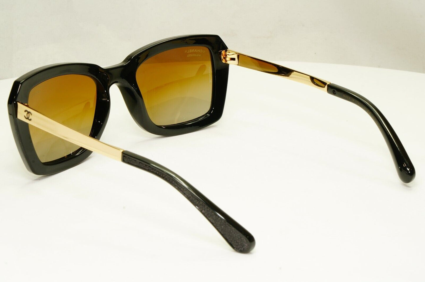 Chanel Stingray Leather Sunglasses Polarized Black Gold Brown 6047-Q 622/S9