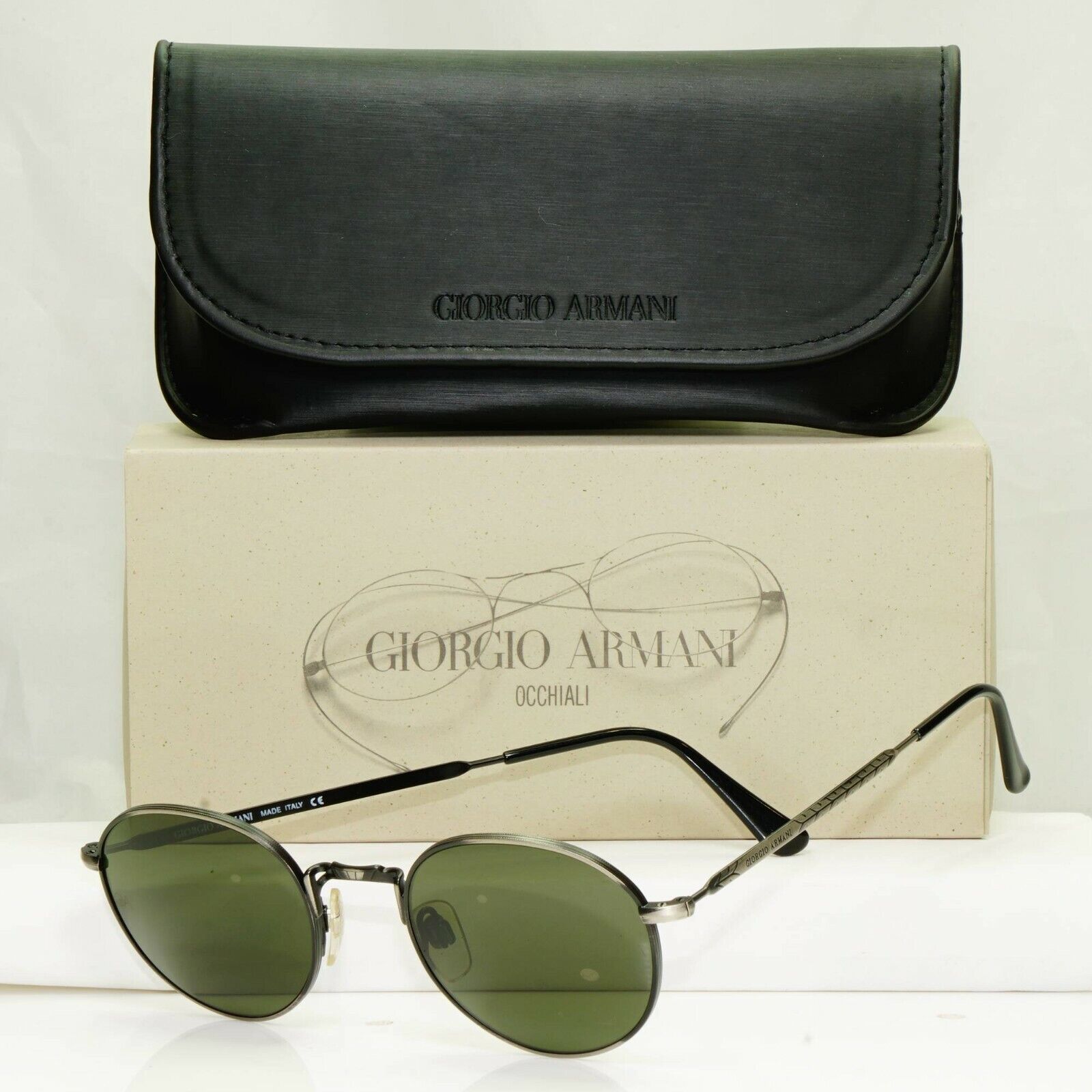 Giorgio Armani 1997 Vintage Sunglasses Gunmetal Glass Lens Round Metal 652 722
