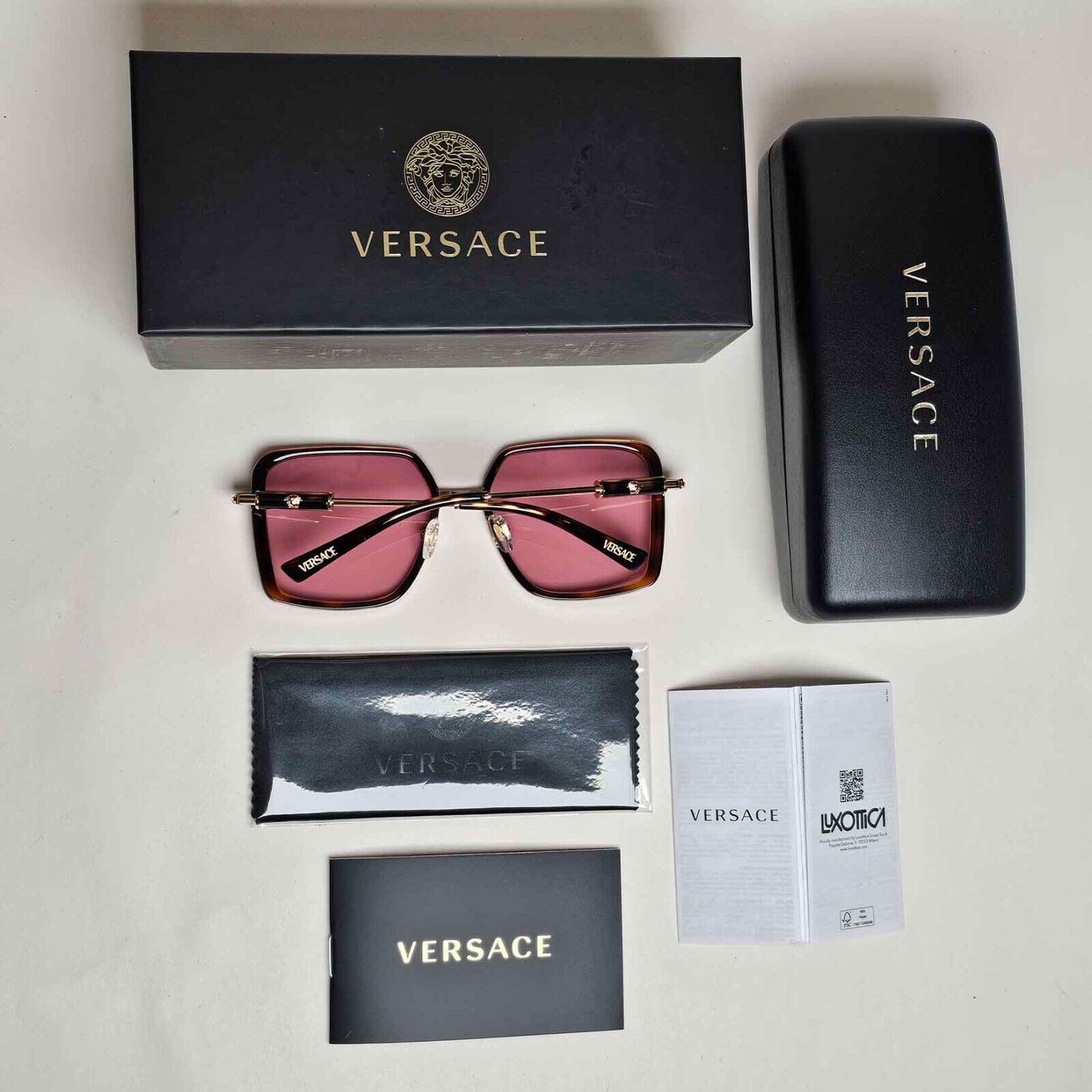 Versace Sunglasses Oversized Square Brown Gold Pink MOD VE 2261 1002/84 56mm
