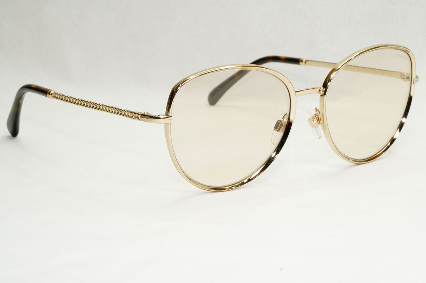 Chanel Sunglasses Gold Brown Square Metal Chain 2182-S c.395 54mm Cat 1