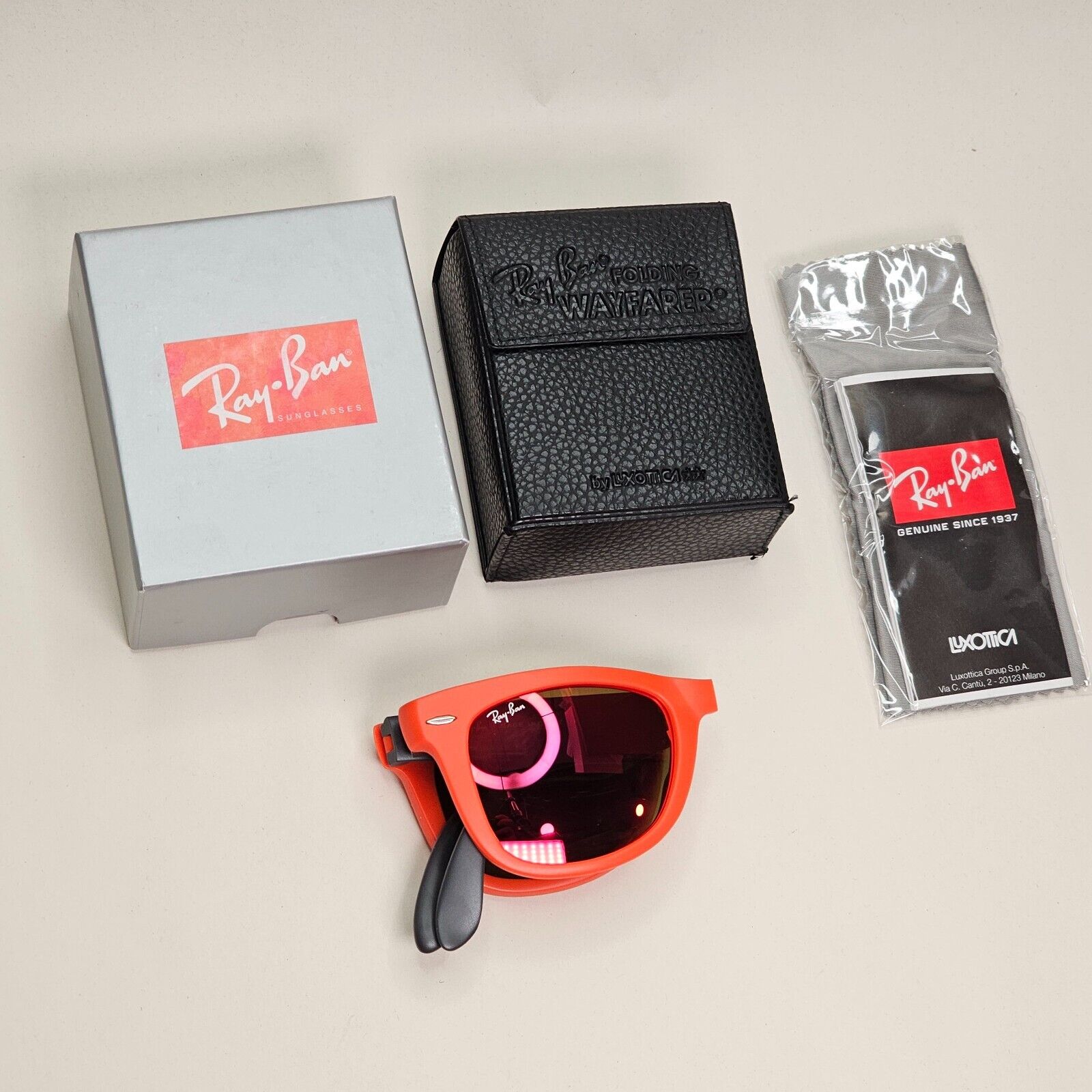 Ray-Ban Sunglasses Folding Wayfarer Orange Mirror Black Matte RB 4105 6019/69