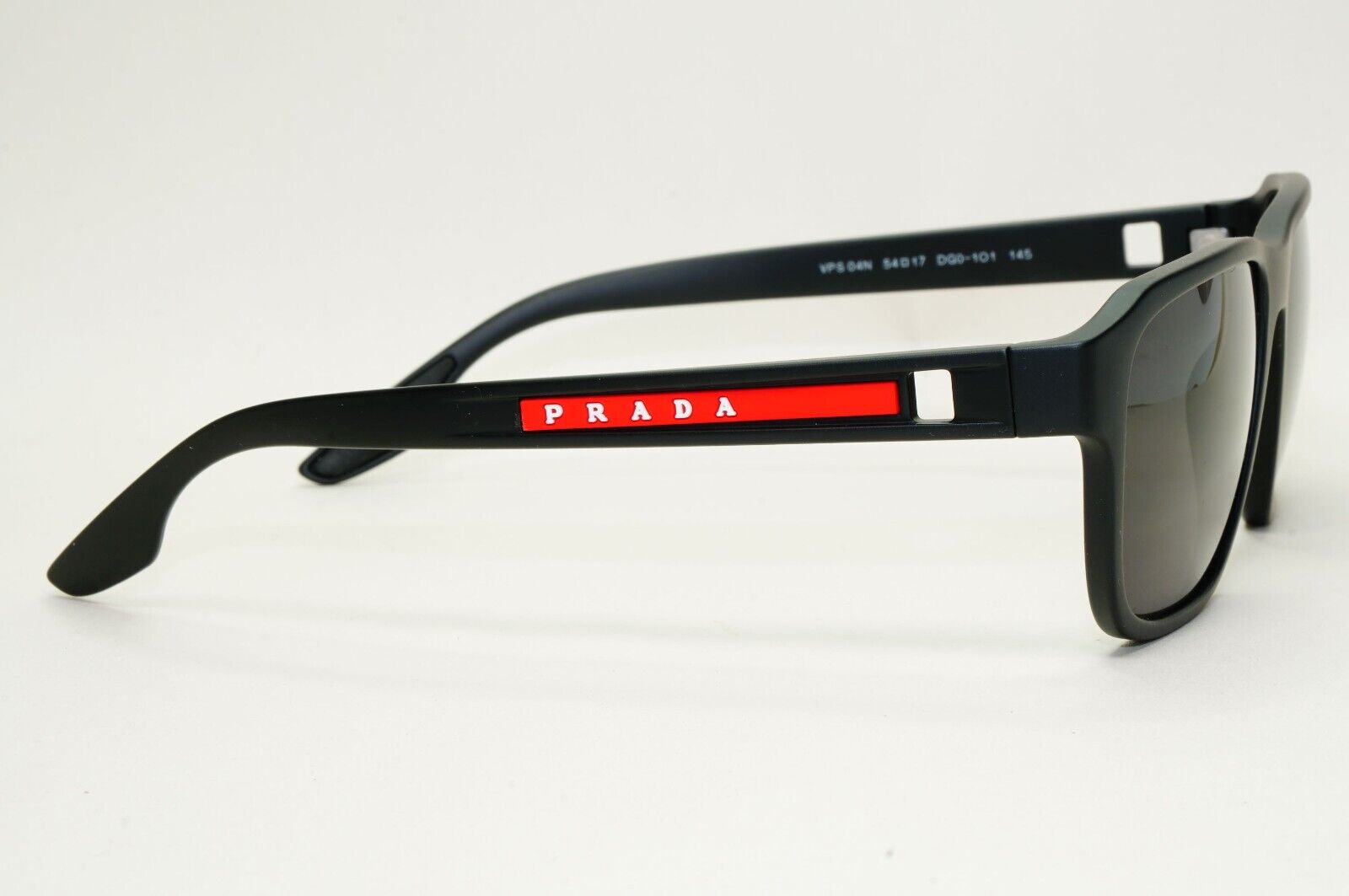 Prada Sunglasses Black Matte Rubber Square Red PS04NV VPS 04N DG0-1O1 54mm