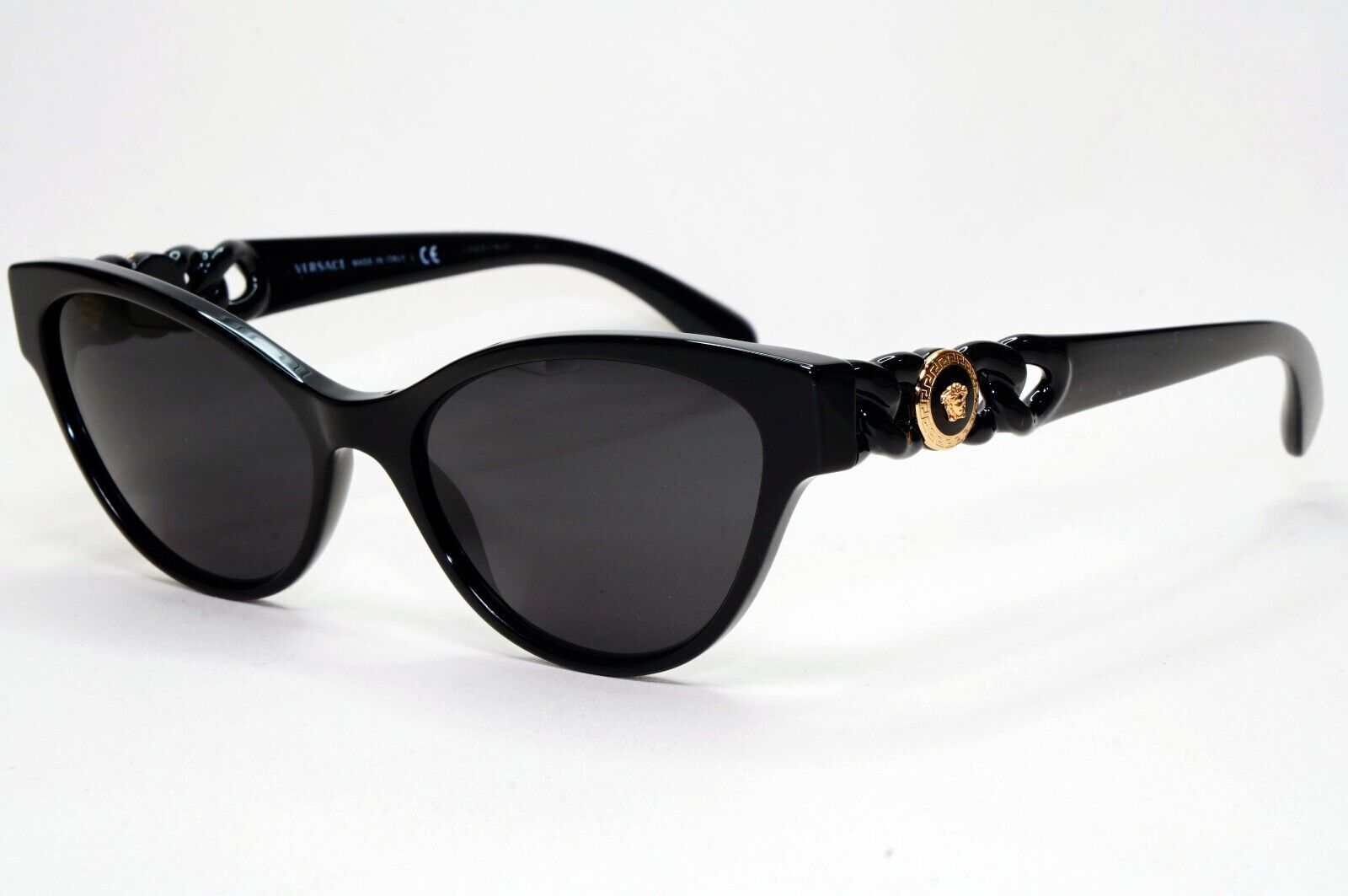 Versace Sunglasses Black Gold Medusa Chain Cat Eye MOD VE 3305 GB1 55mm