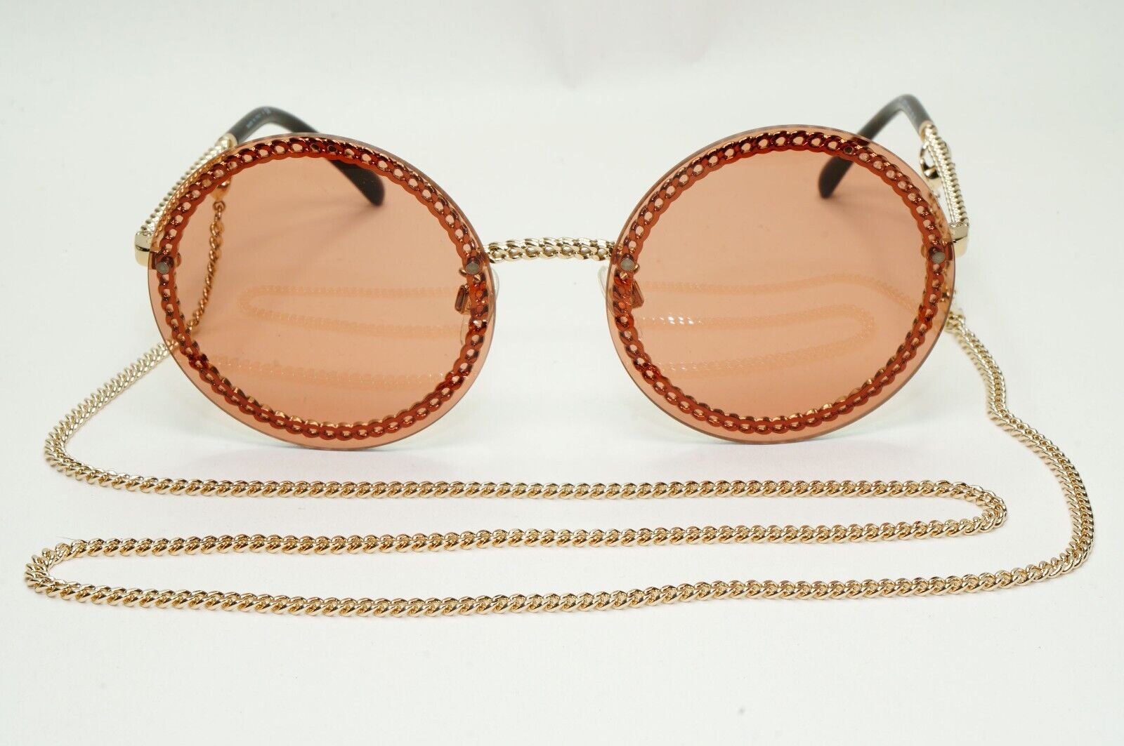 Chanel Sunglasses Chain Gold Brown Round Rimless 4245 c.395/3 311024