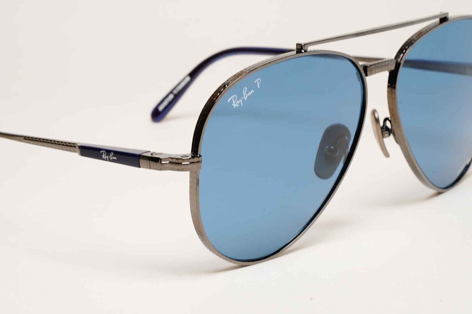 Ray-Ban Sunglasses Aviator Titanium Polarised Gunmetal Blue RB 8225 3142/S2 62mm