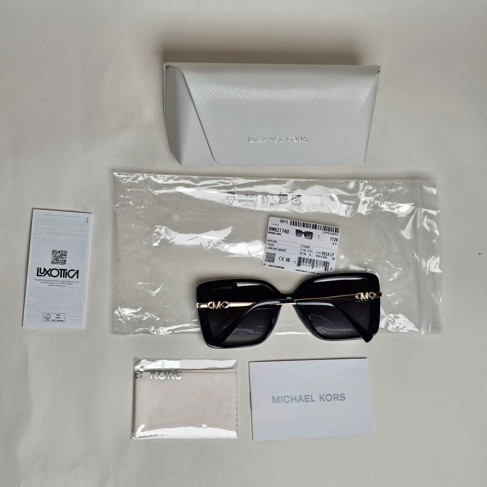 Michael Kors Sunglasses Black Gold Square Grey MK 2174U Castellina 3005/8G