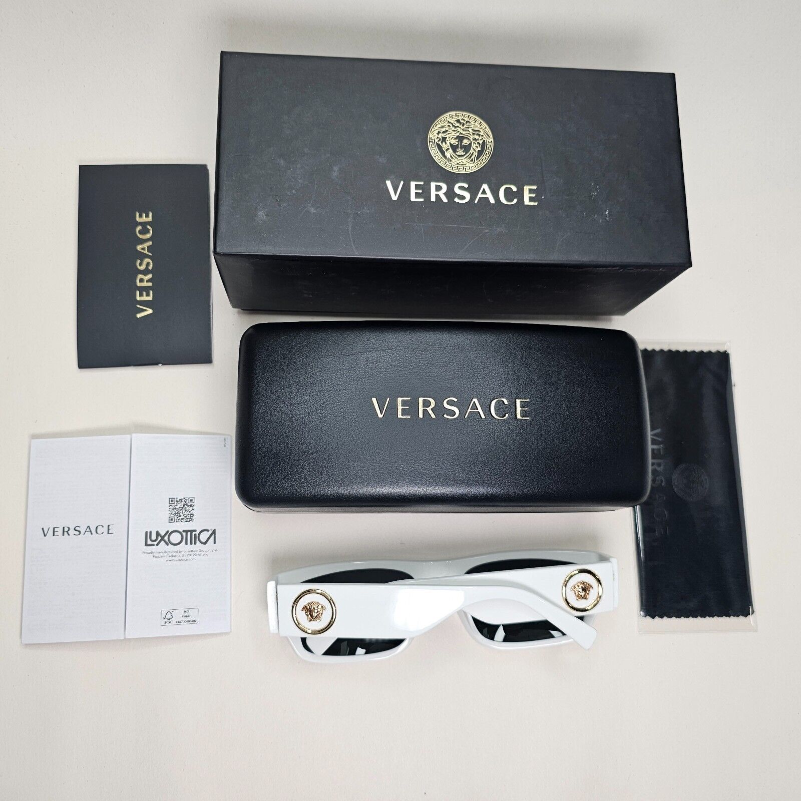 Versace Sunglasses White Green Square Gold Medusa MOD VE 4385 5327/71 56mm