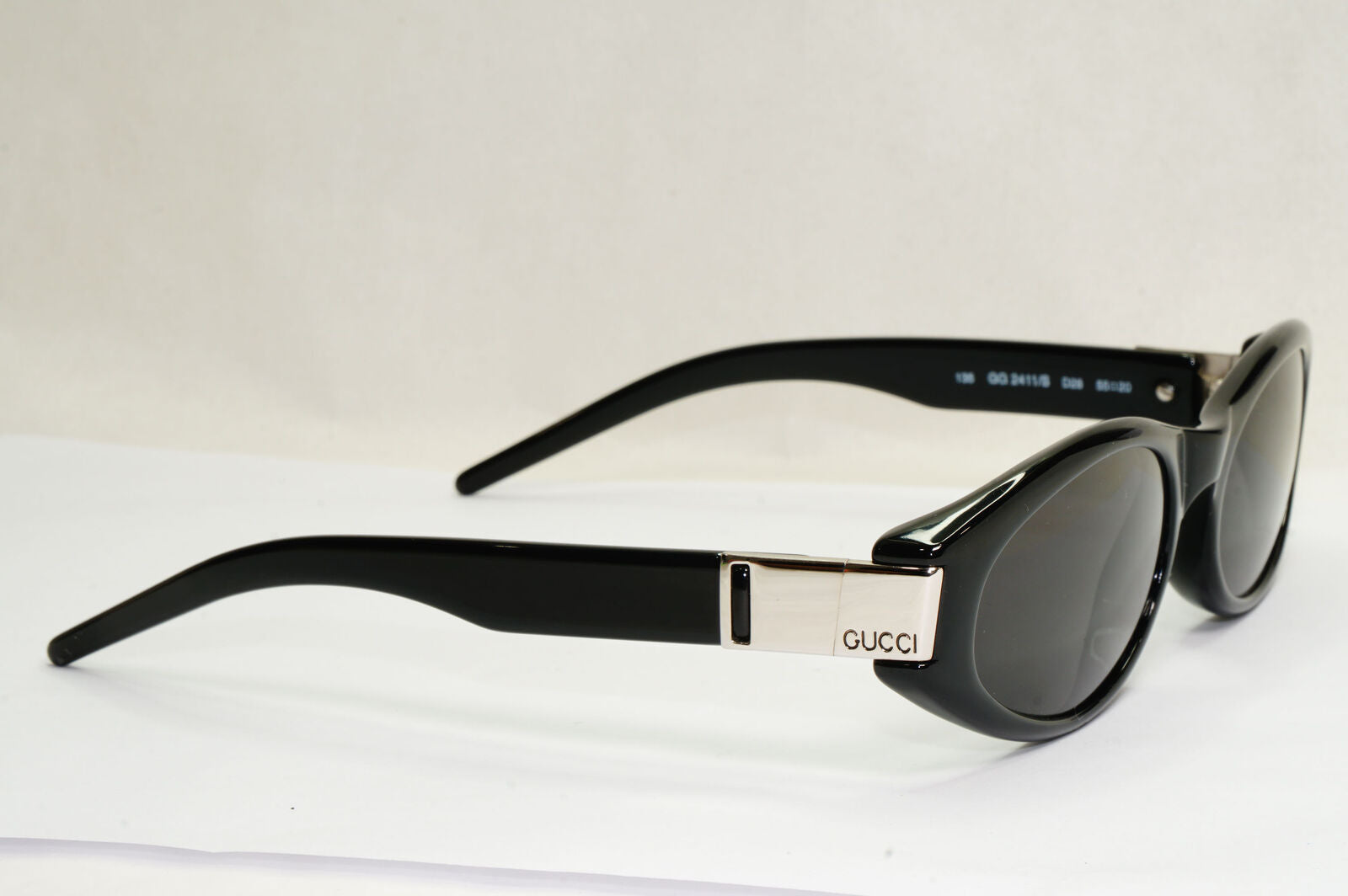 Gucci Sunglasses 1998 Vintage Black Silver Rectangle GG 2411/S D28 55mm 180224